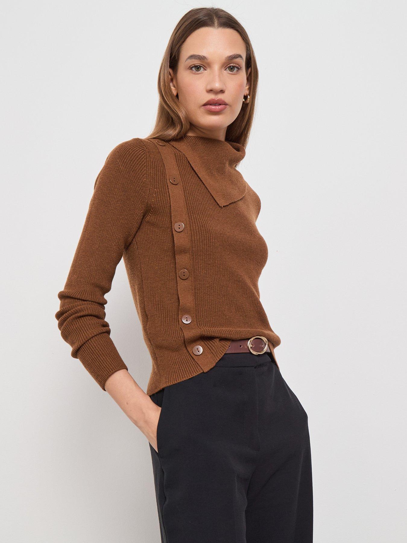 Mango Sweater With Asymmetrical Neck And Buttons - Brown