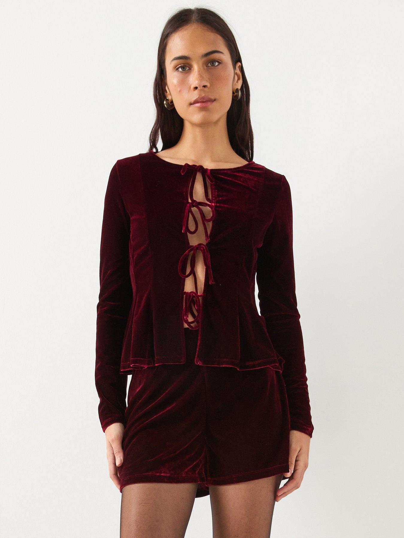 mango-velvet-blouse-with-bows-redback