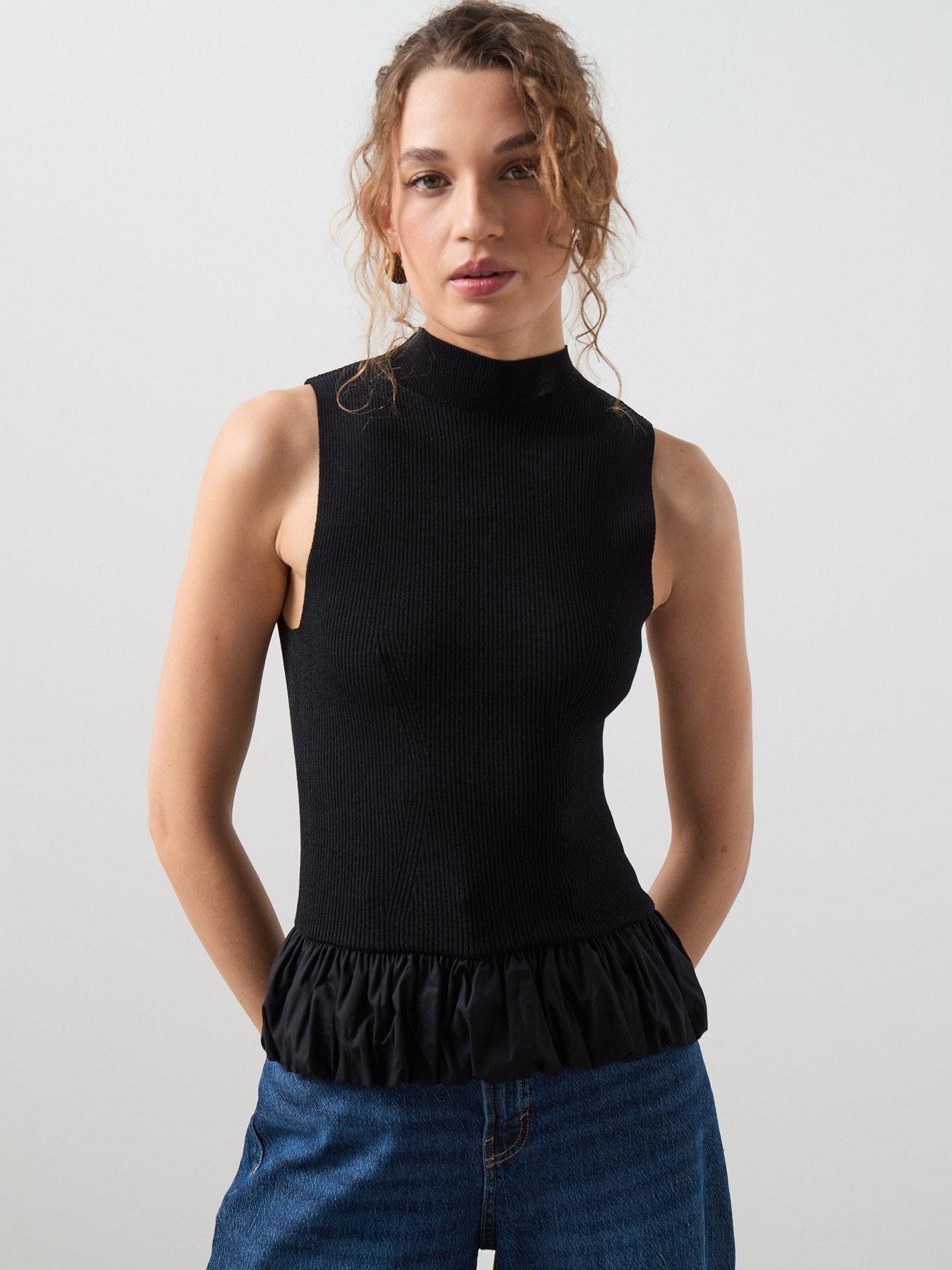 Mango Peplum High Neck Tank Top - Black
