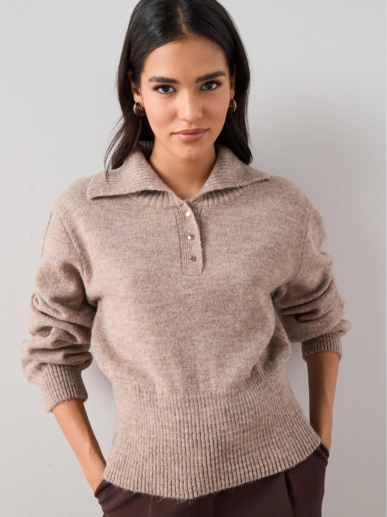 The Very Collection Collared Neck Button Placket Jumper - Beige