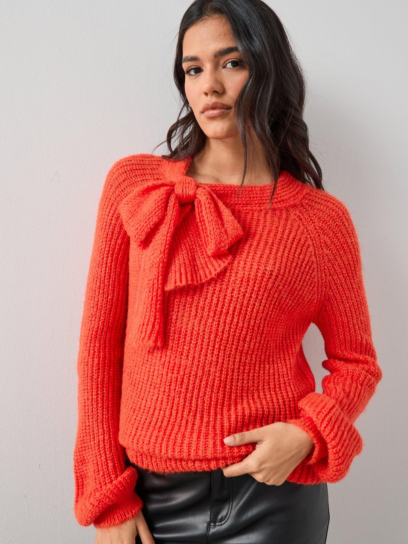the-very-collection-bow-neck-knitted-jumper-redfront