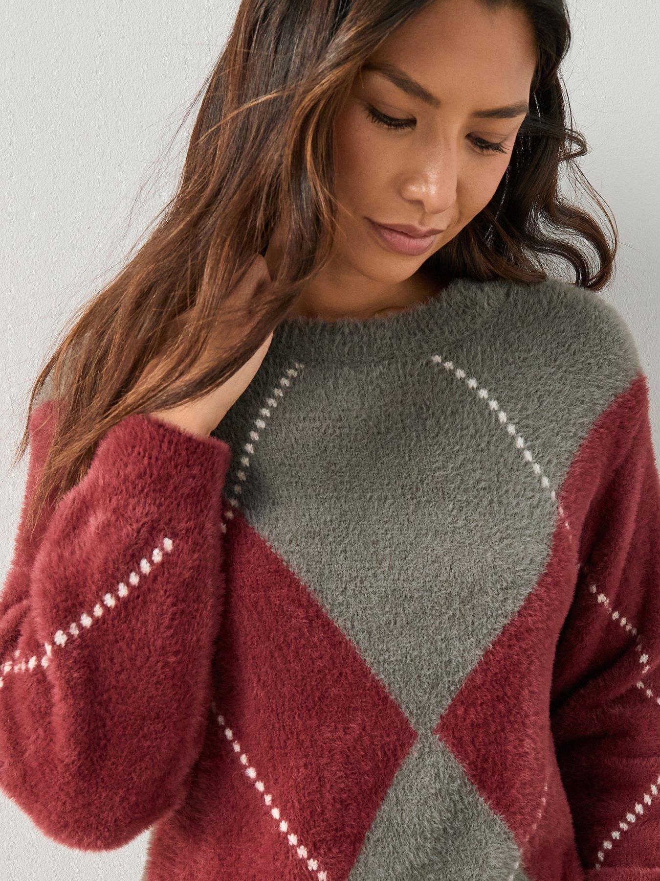 Image 4 of 6 of The Very Collection Crew Neck Argyle Jumper - Multi