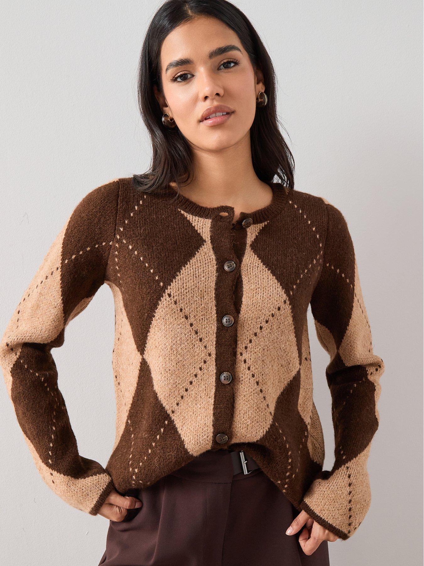 the-very-collection-crew-neck-argyle-knitted-cardigan-chocolate