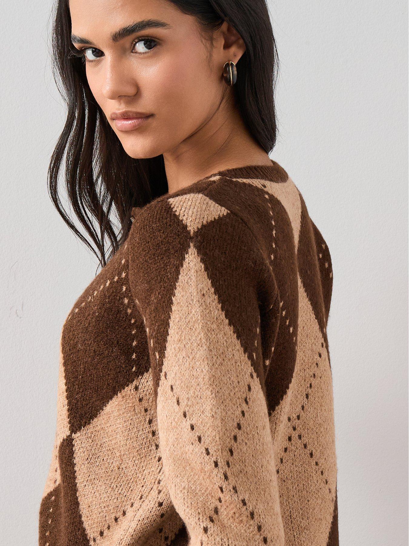 the-very-collection-crew-neck-argyle-knitted-cardigan-chocolateoutfit
