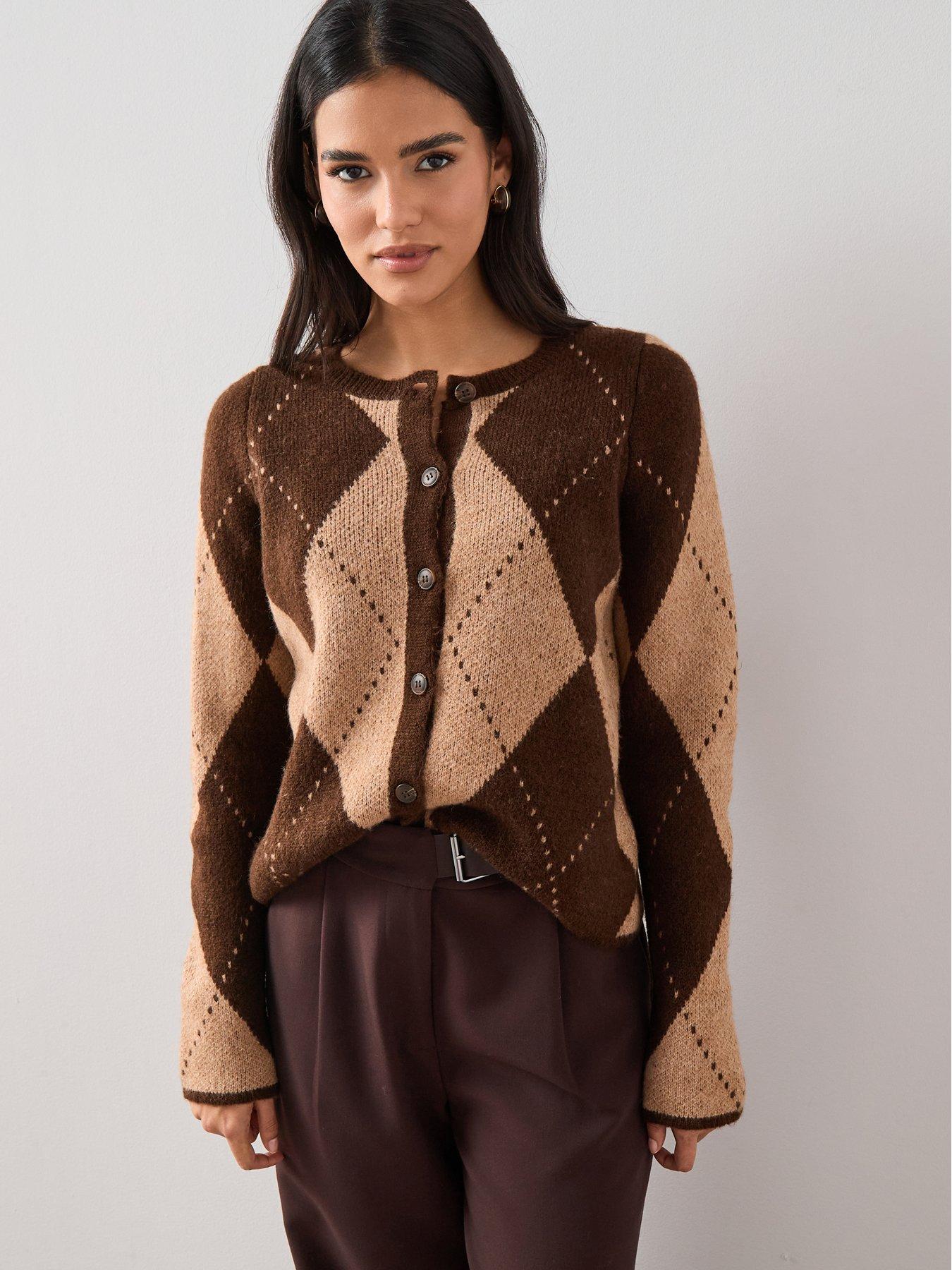 the-very-collection-crew-neck-argyle-knitted-cardigan-chocolatedetail