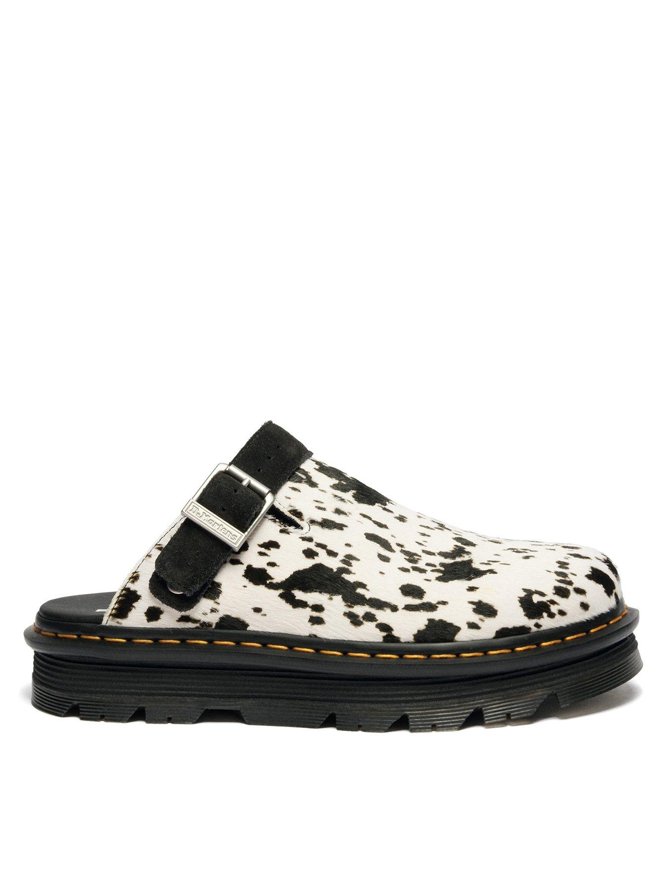 Dr Martens Zebzag Mule Cream Black Dalmatian Hair On Clogs - Black/White