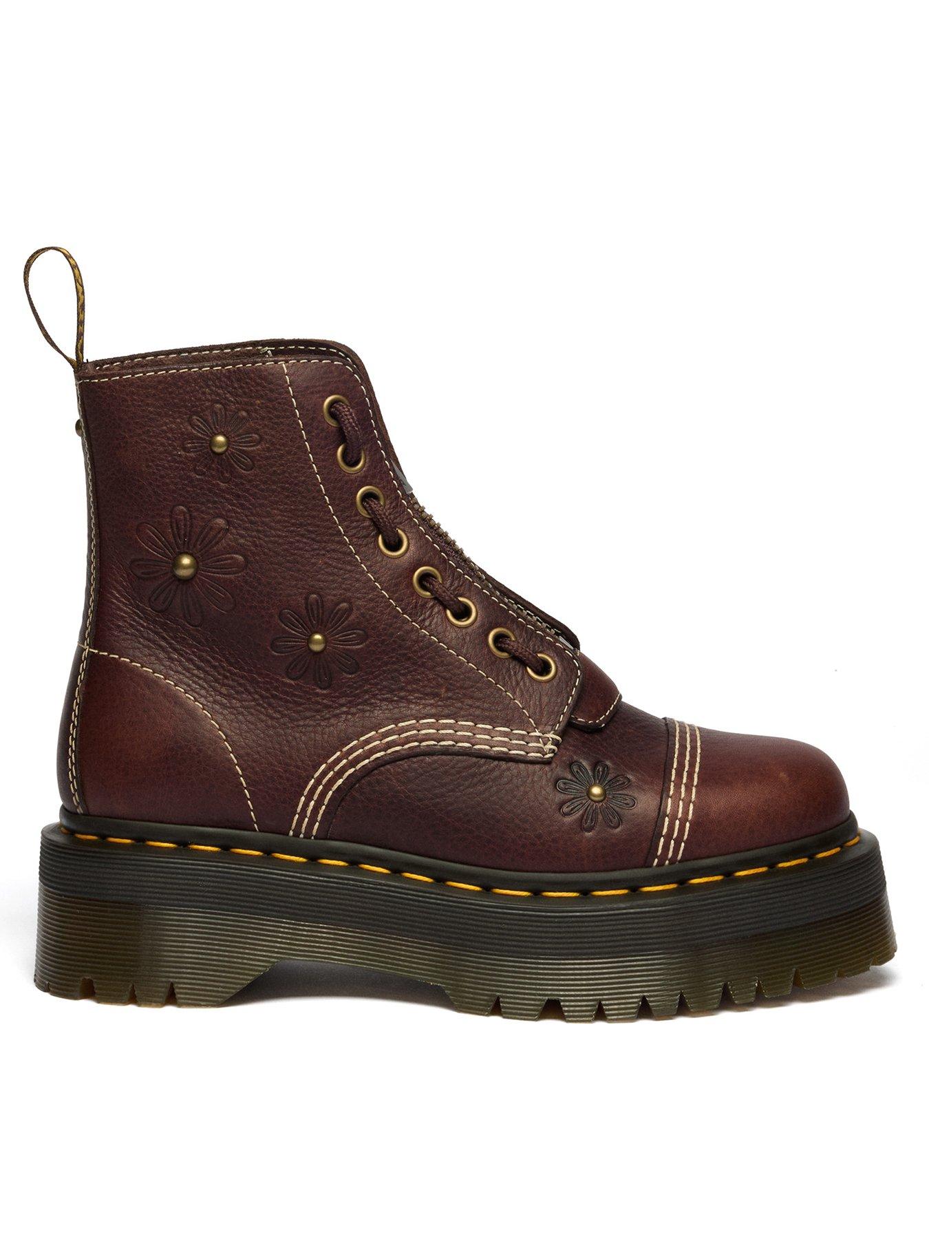 Image 1 of 6 of Dr Martens Sinclair Flower 8 Eye Grizzly Leather Boots - Dark Brown