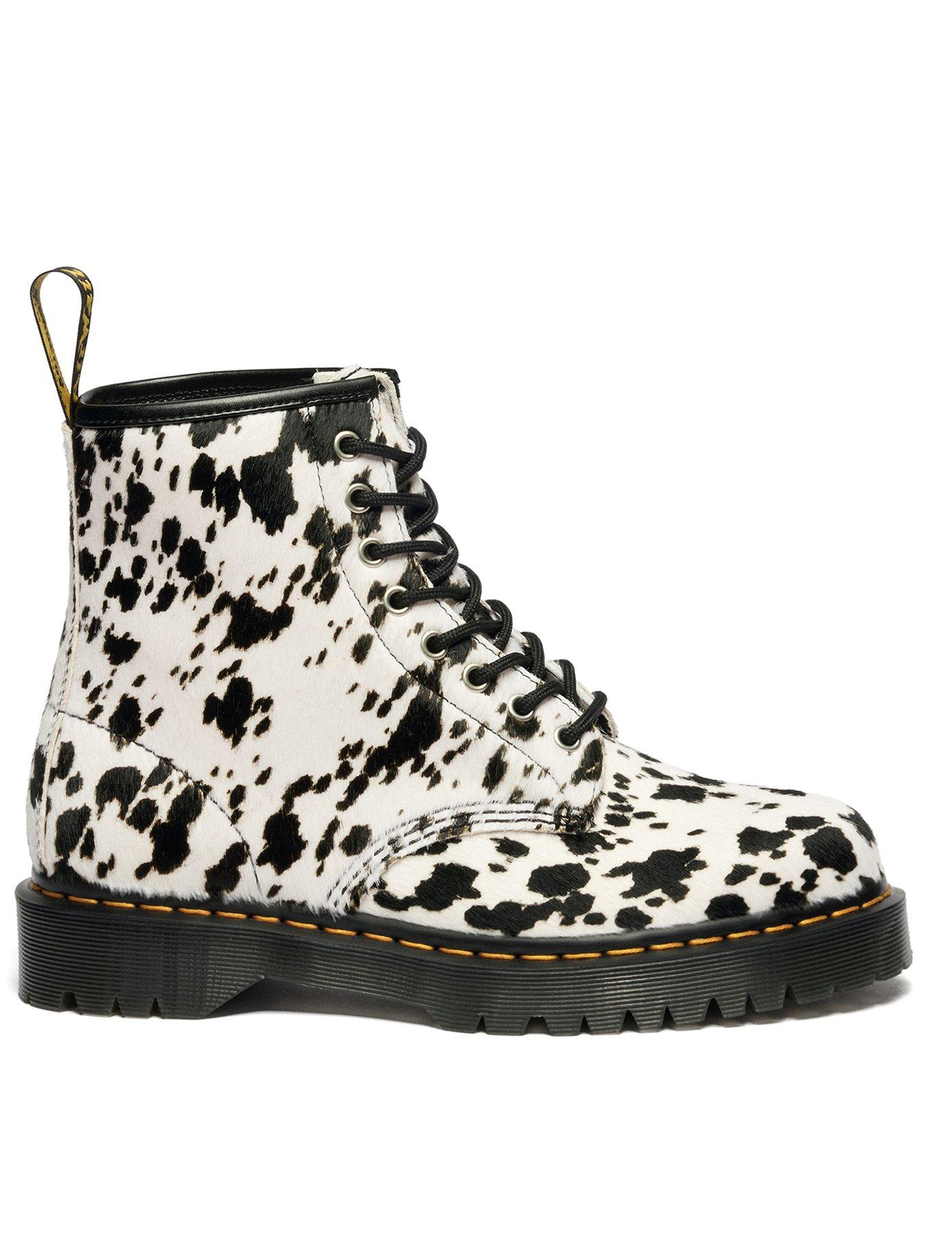 Dr Martens 1460 Bex 8 Eye Boot Cream Black Dalmatian Hair On - Black/White