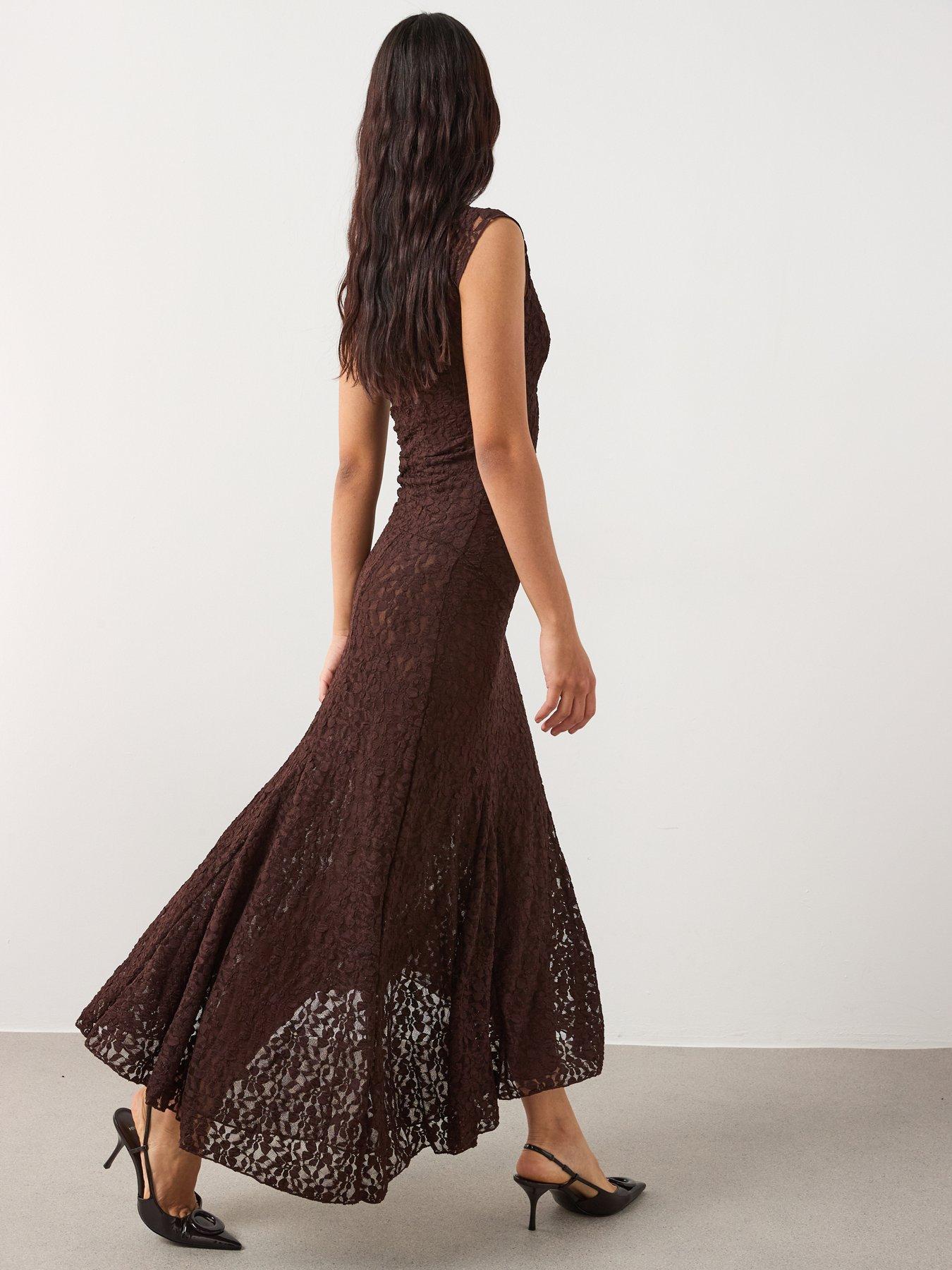 Mango Asymmetric Lace Dress - Brown | Very Ireland