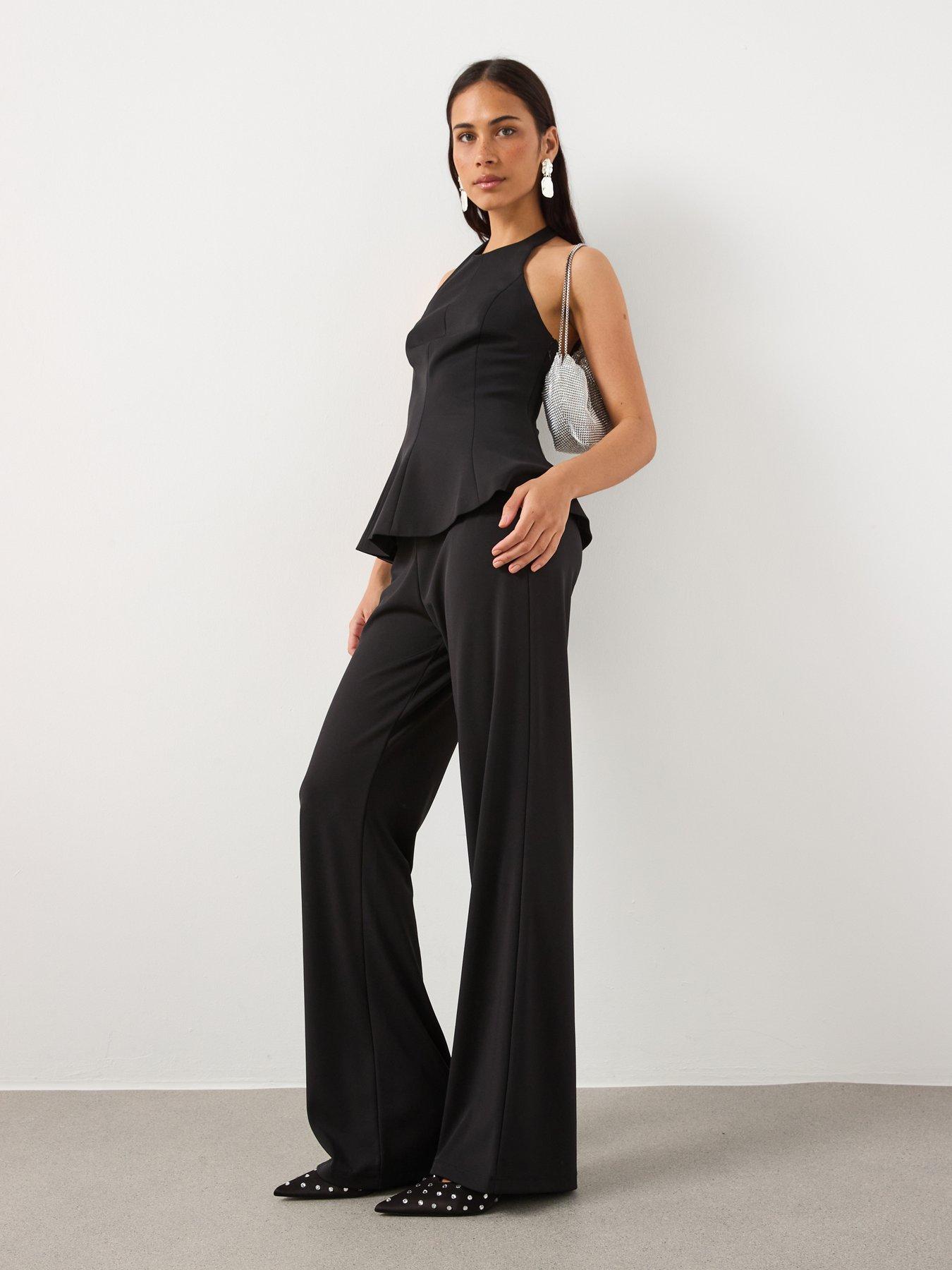 Image 3 of 6 of Mango Straight Fit Trousers With Elastic Waist - Black