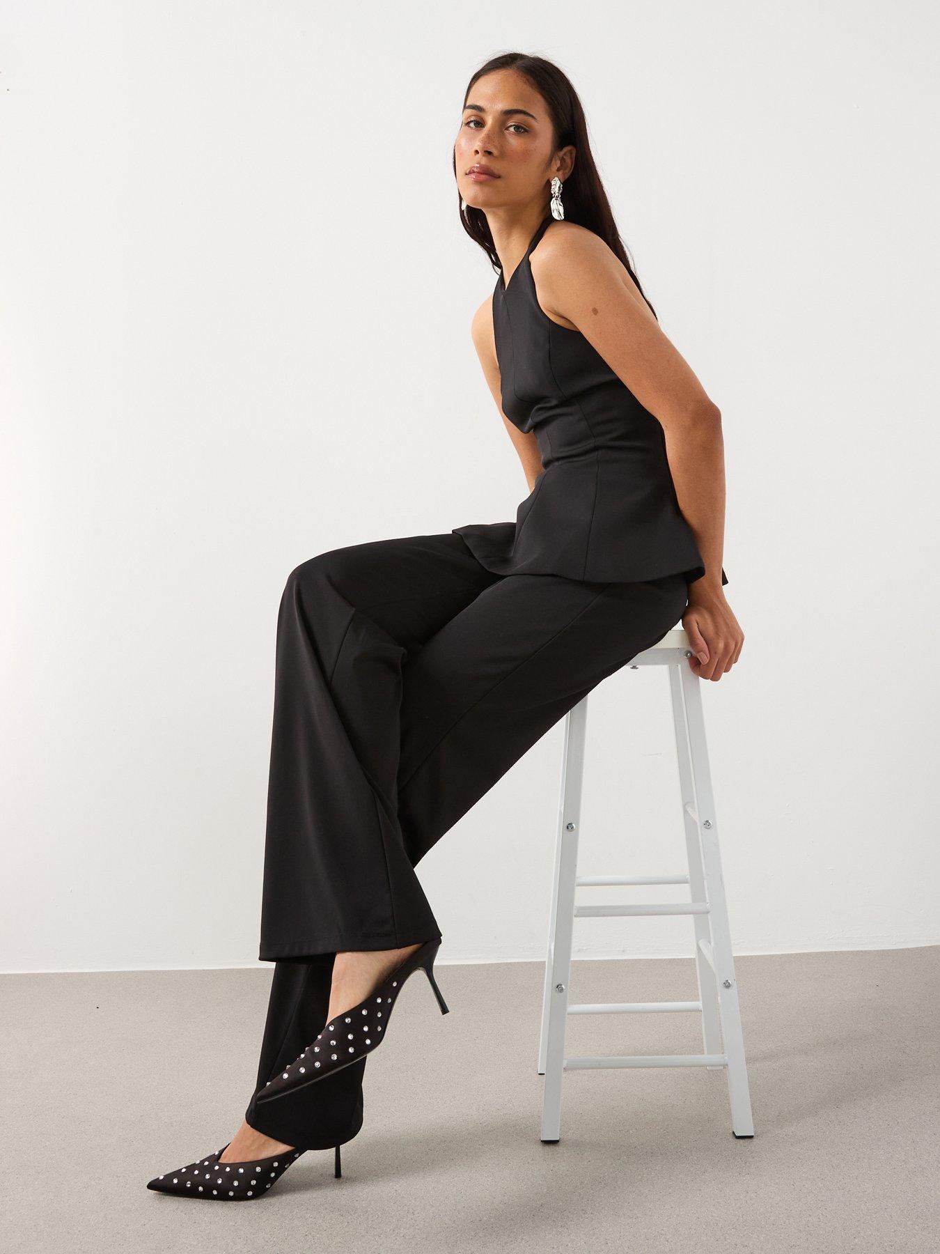 Image 4 of 6 of Mango Straight Fit Trousers With Elastic Waist - Black