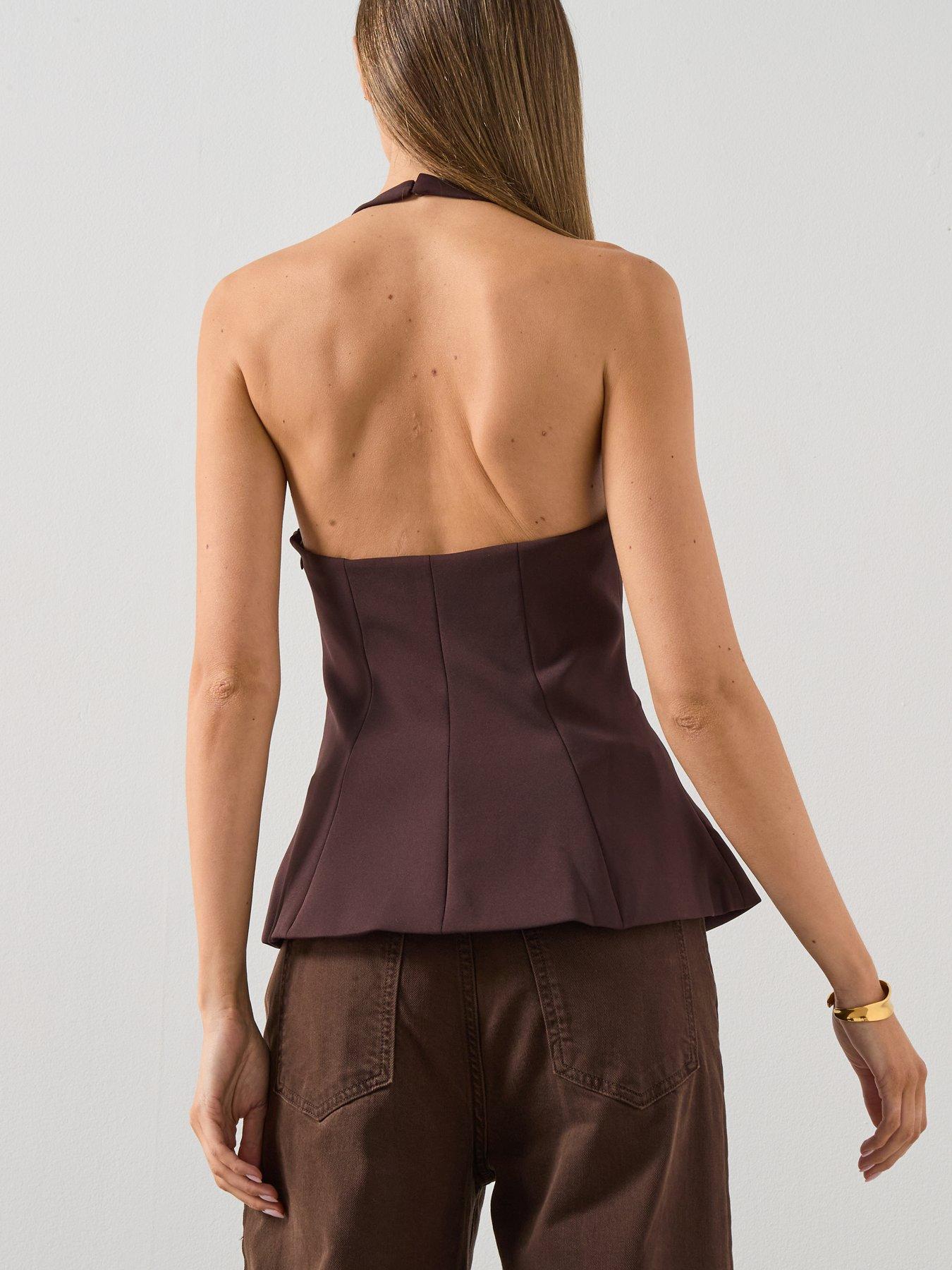 mango-halterneck-peplum-top-brownstillFront