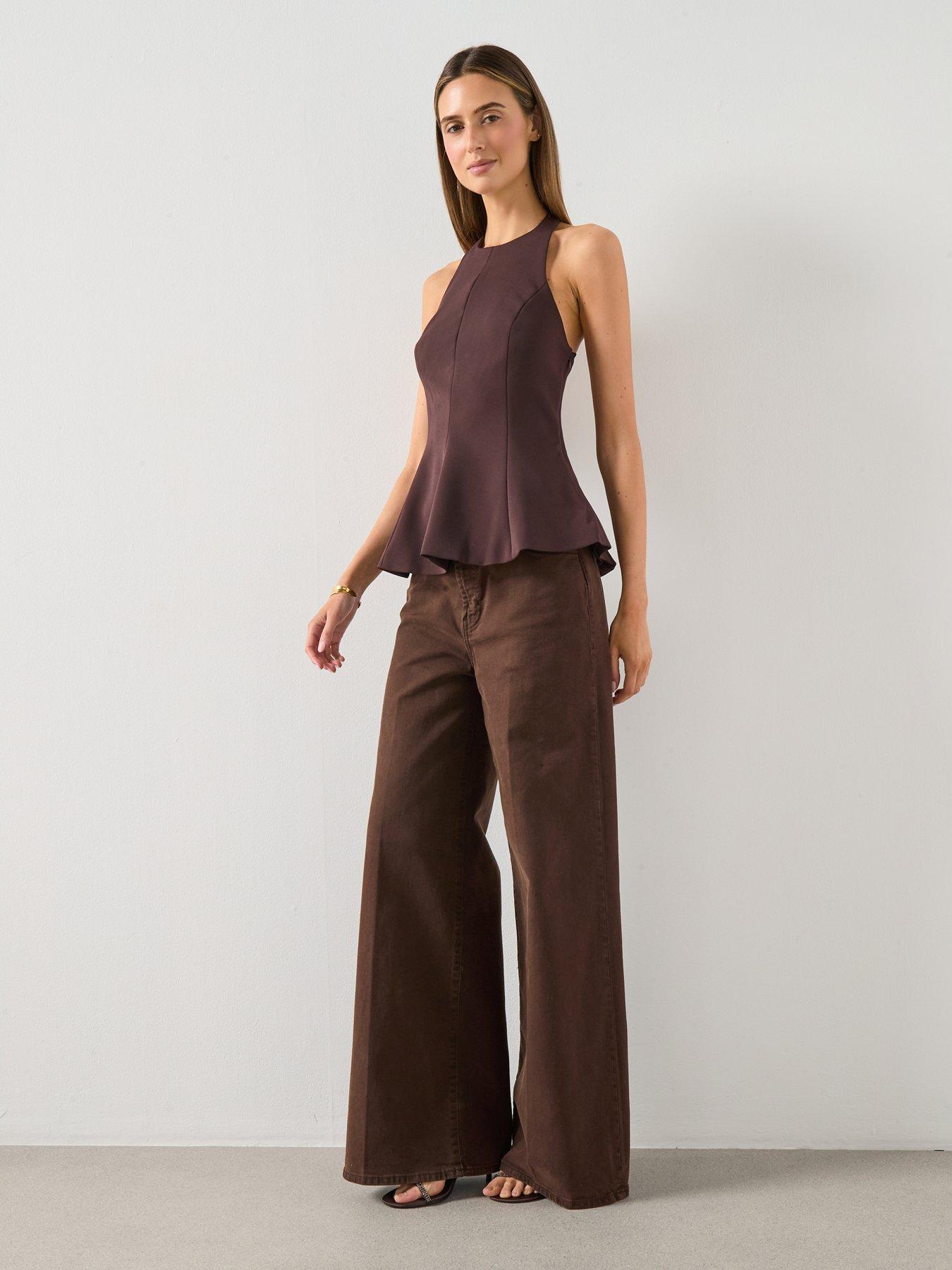 mango-halterneck-peplum-top-brownback