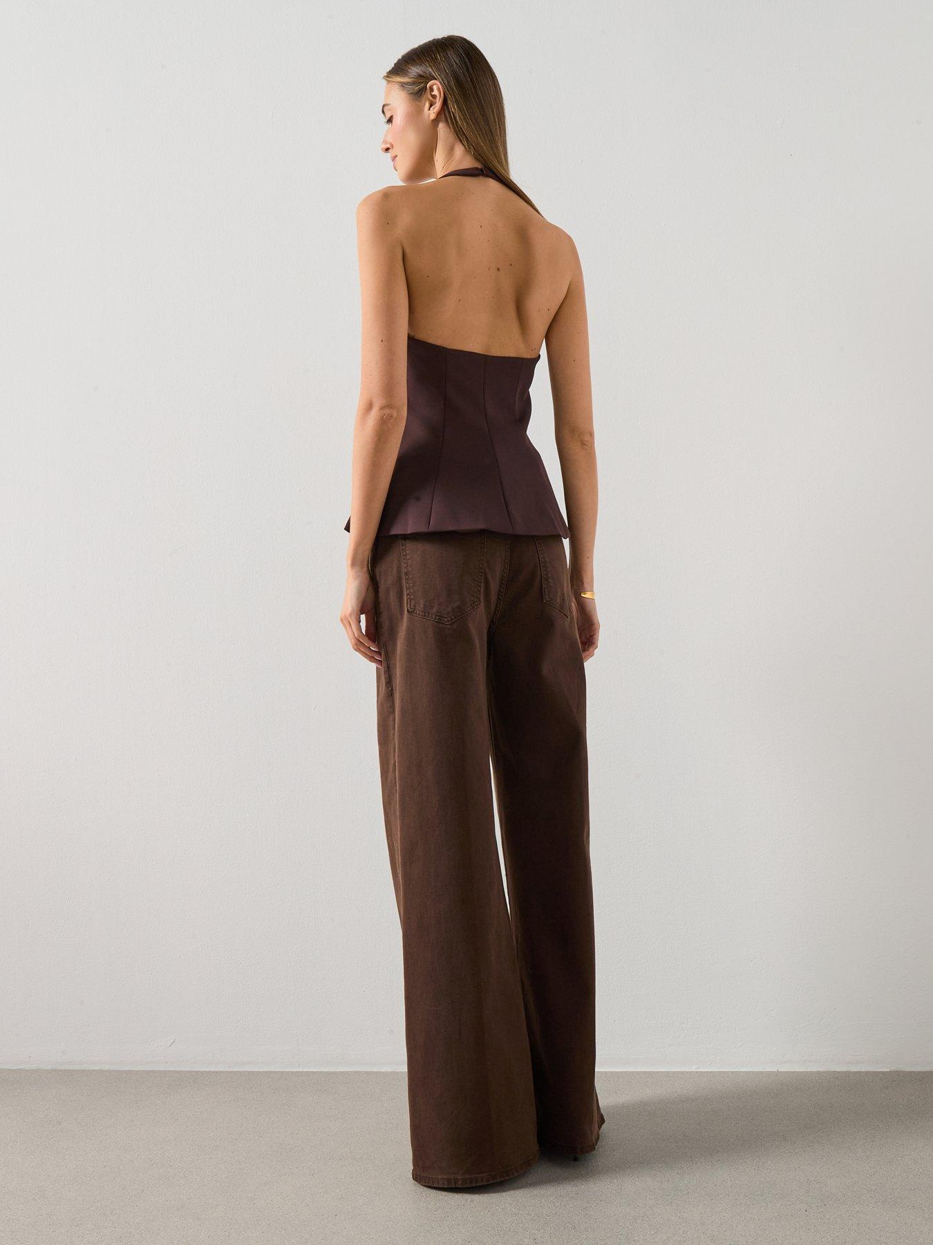 mango-halterneck-peplum-top-browndetail