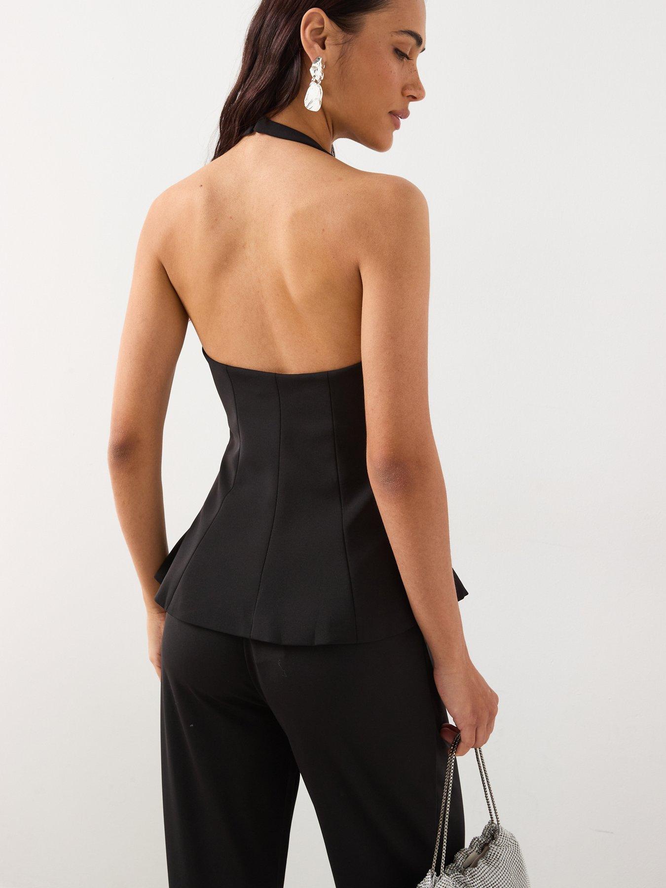 Image 2 of 6 of Mango Peplum Top With Halter Neck - Black