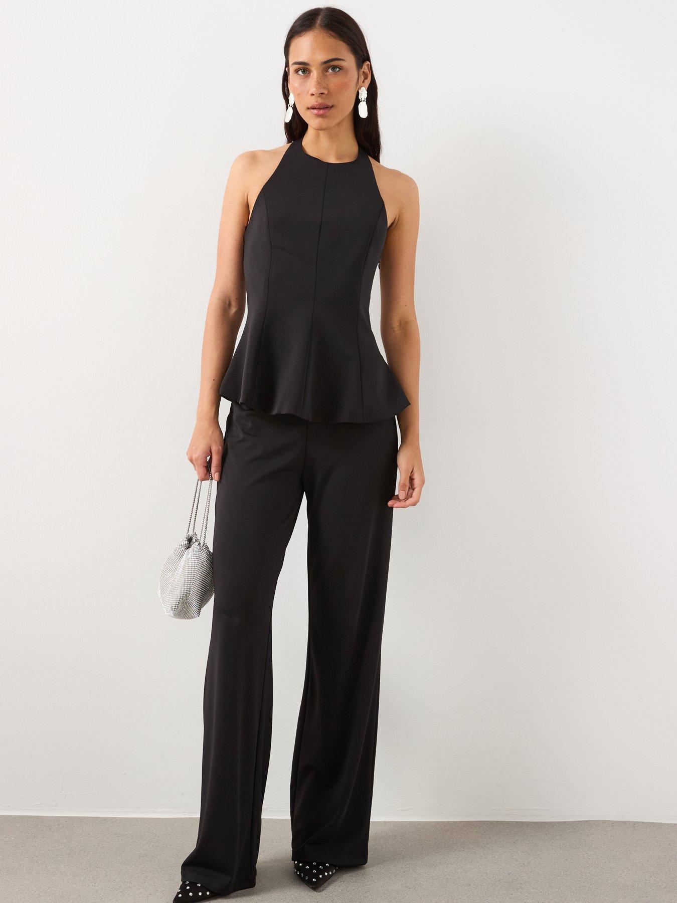 Image 3 of 6 of Mango Peplum Top With Halter Neck - Black