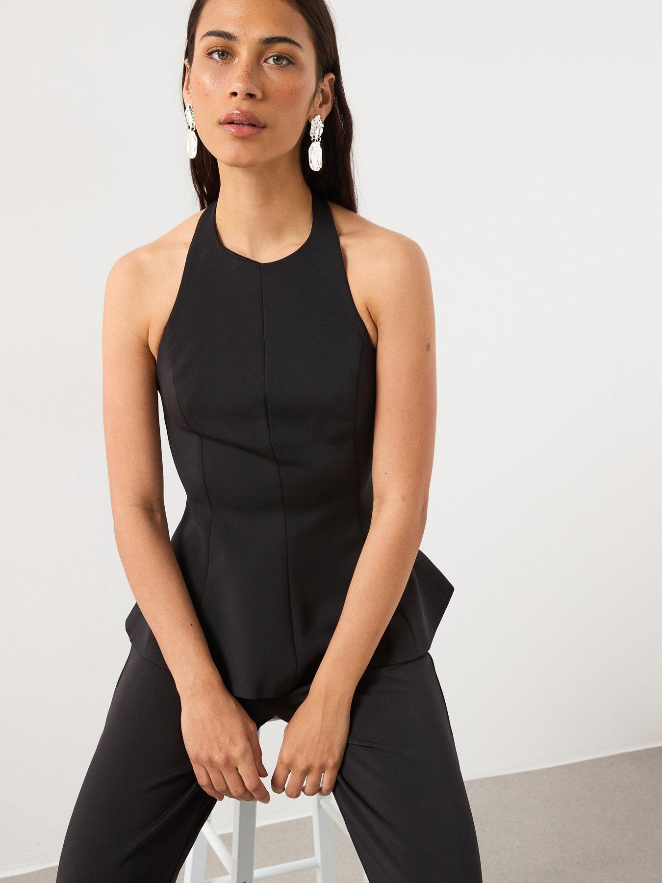 Image 4 of 6 of Mango Peplum Top With Halter Neck - Black