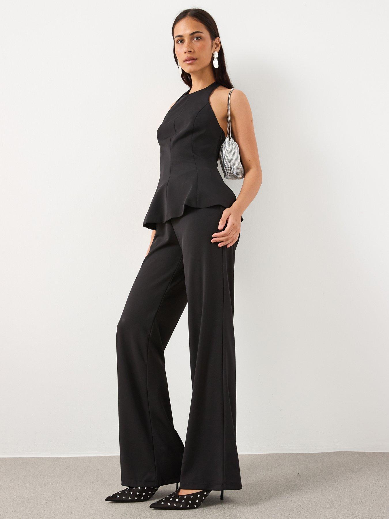 Image 5 of 6 of Mango Peplum Top With Halter Neck - Black