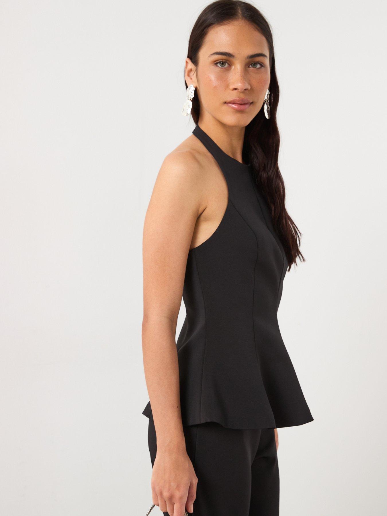 Image 6 of 6 of Mango Peplum Top With Halter Neck - Black