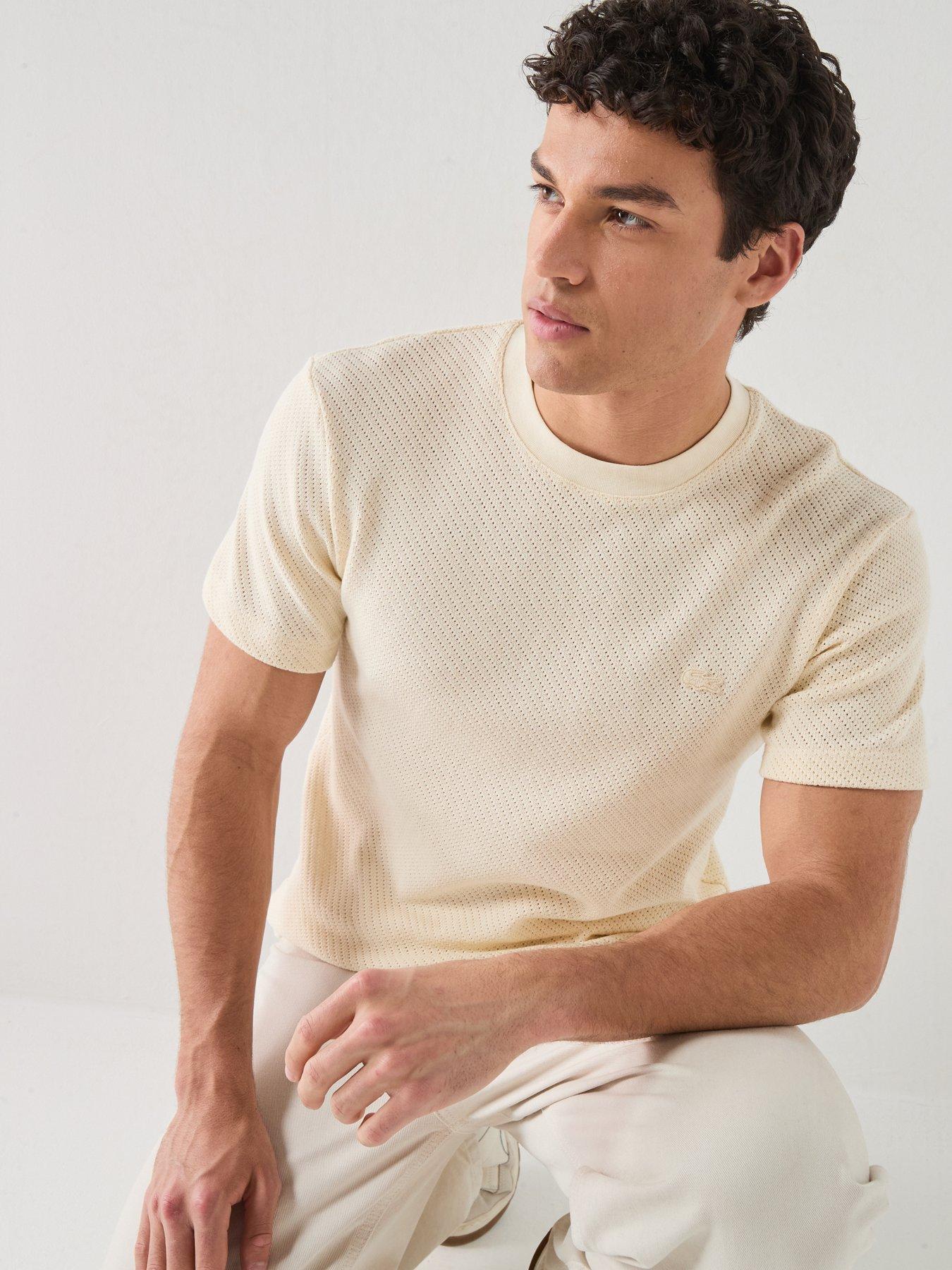 Image 4 of 6 of Lacoste Lacoste Regular Fit Knitted T-shirt- Beige