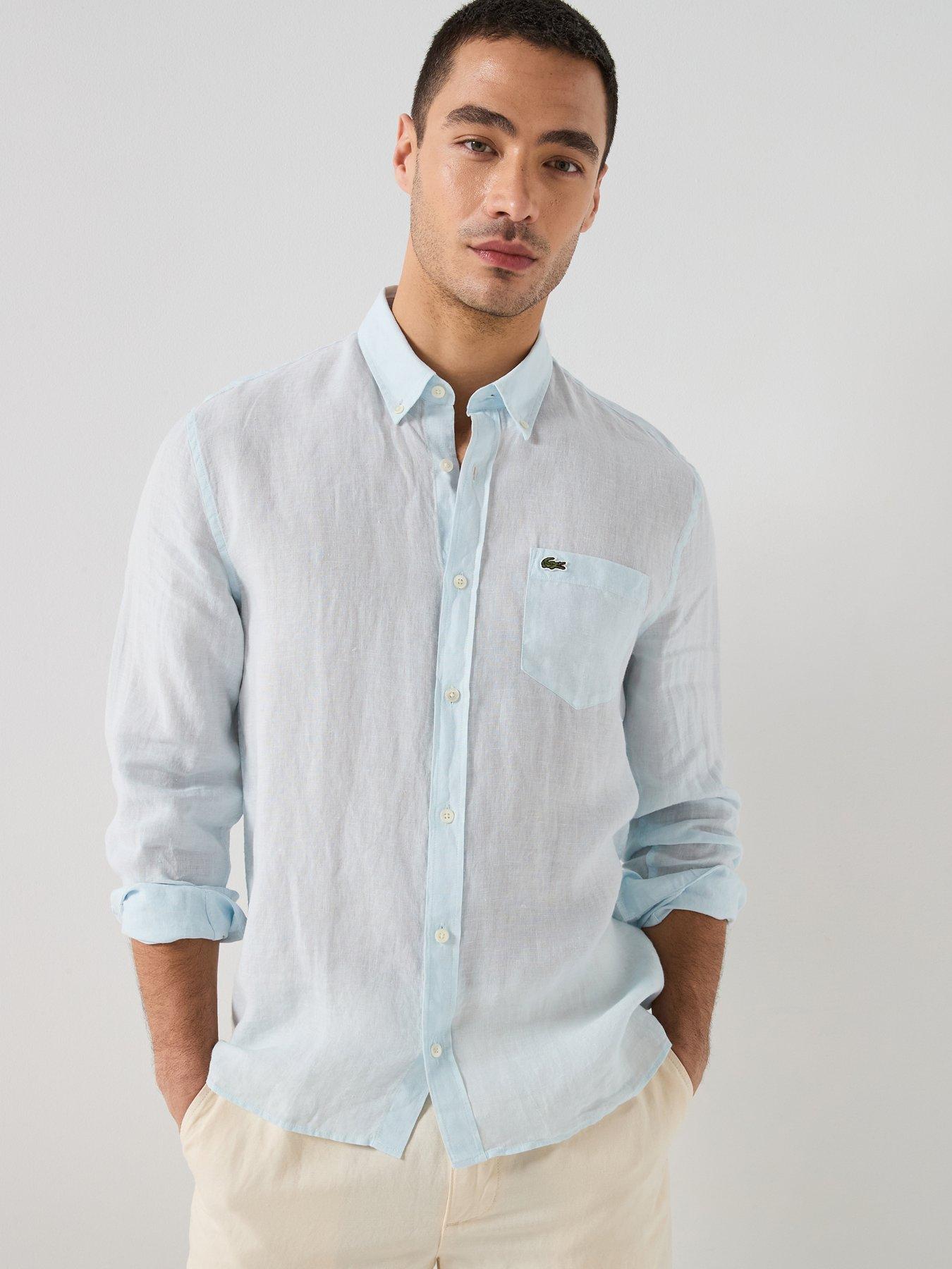 Lacoste Lacoste Regular Fit Linen Long Sleeve Shirt - Light Blue