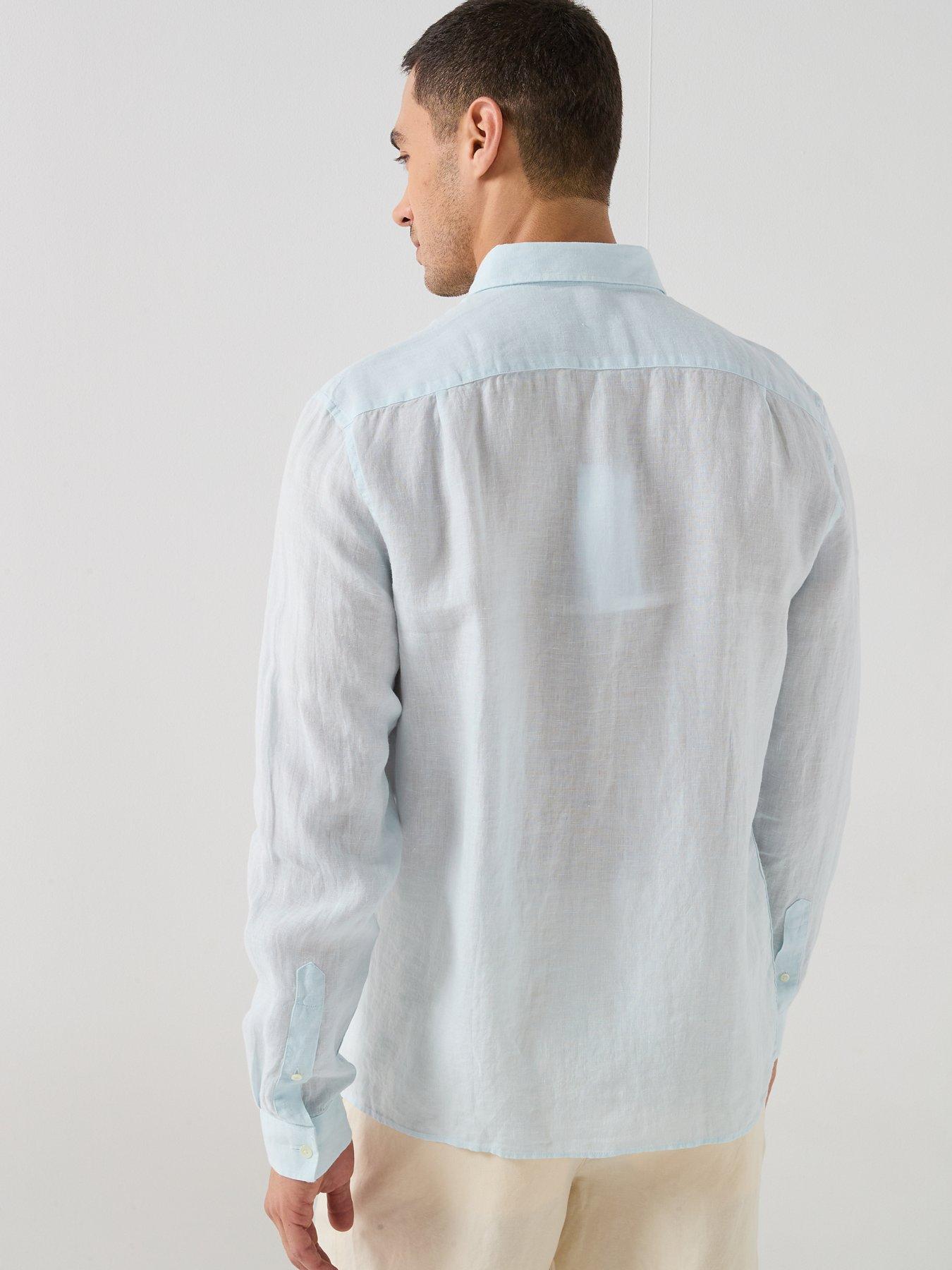 Image 2 of 6 of Lacoste Regular Fit Linen Long Sleeve Shirt - Light Blue