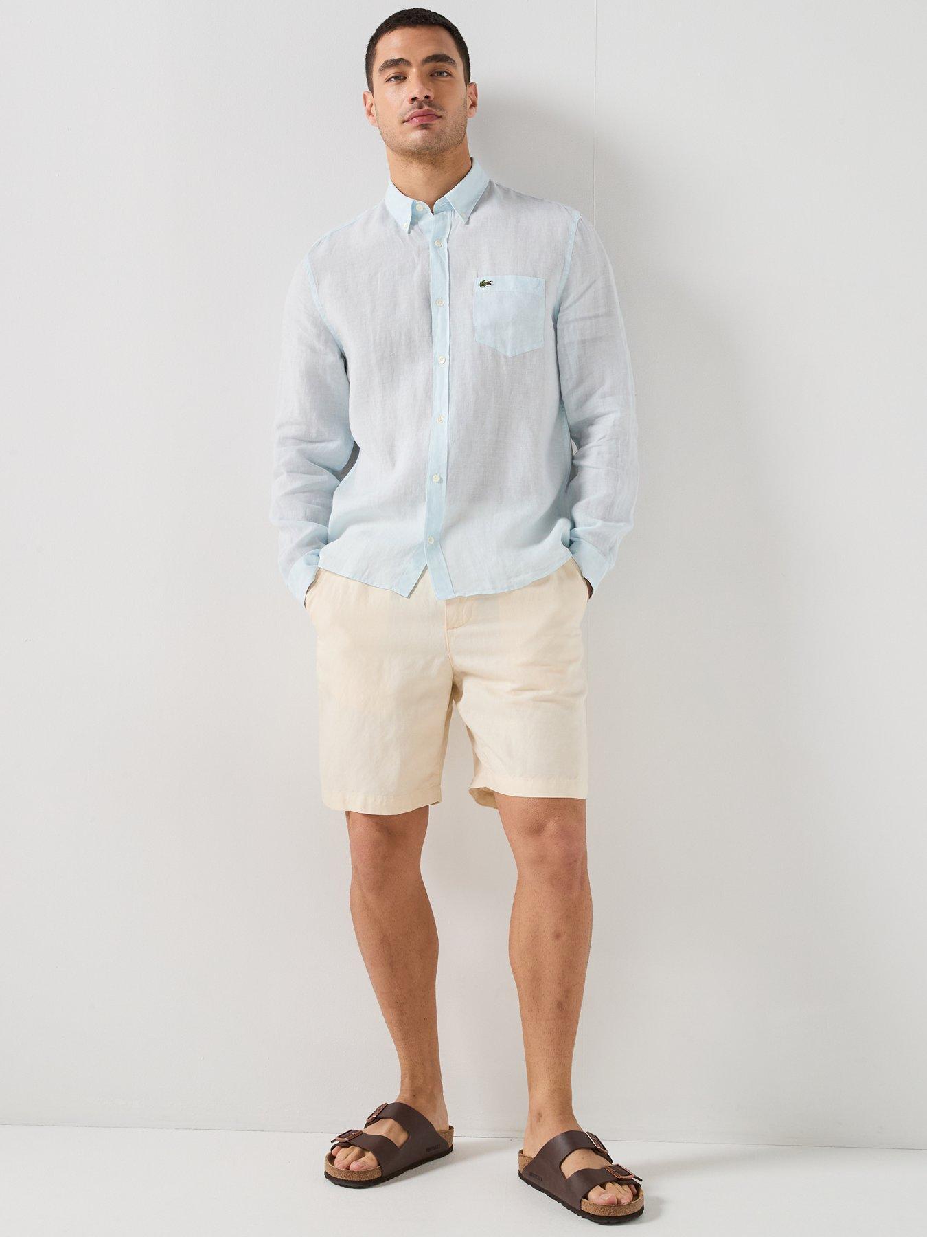 Image 3 of 6 of Lacoste Regular Fit Linen Long Sleeve Shirt - Light Blue