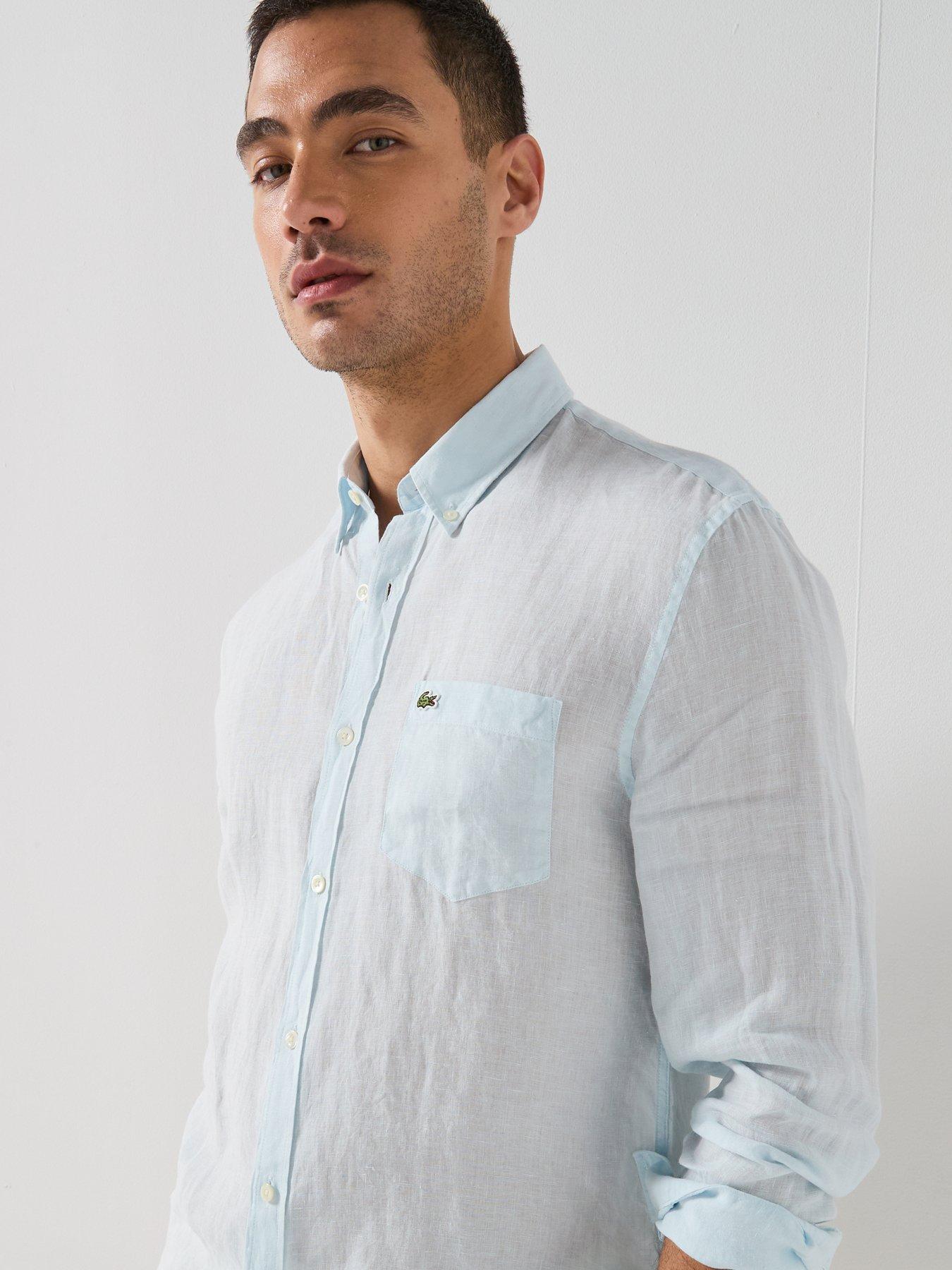Image 4 of 6 of Lacoste Regular Fit Linen Long Sleeve Shirt - Light Blue