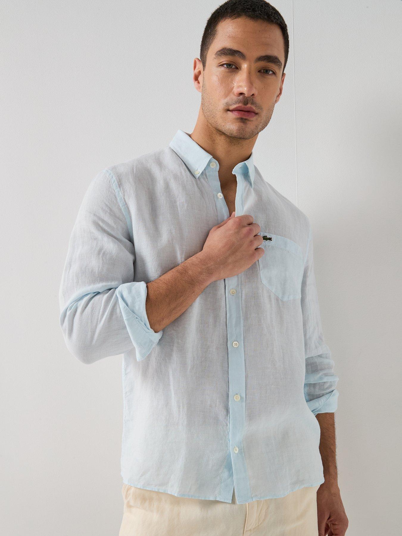 Image 6 of 6 of Lacoste Regular Fit Linen Long Sleeve Shirt - Light Blue
