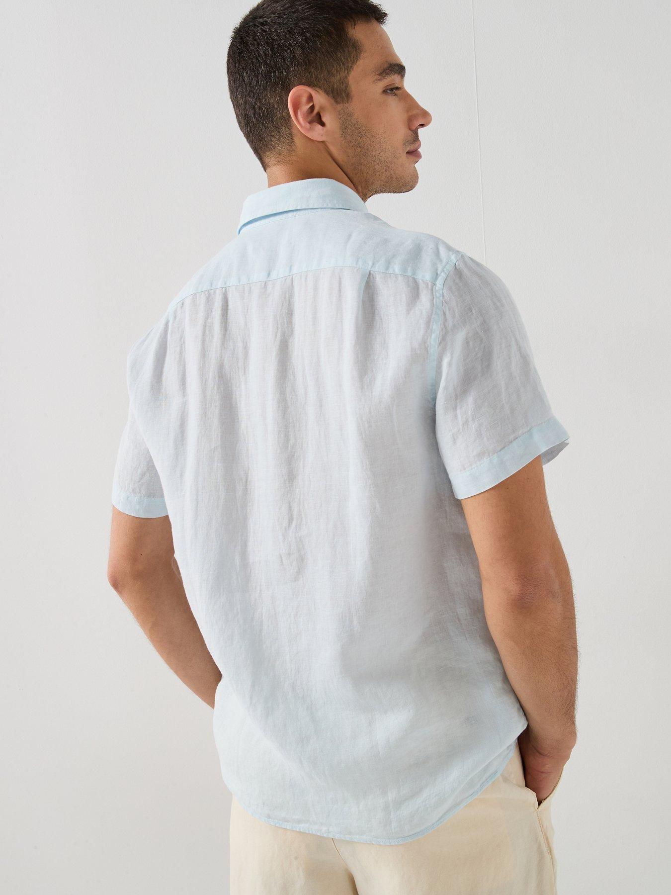 Image 2 of 5 of Lacoste Regular Fit Linen Short Sleeve Shirt - Light Blue