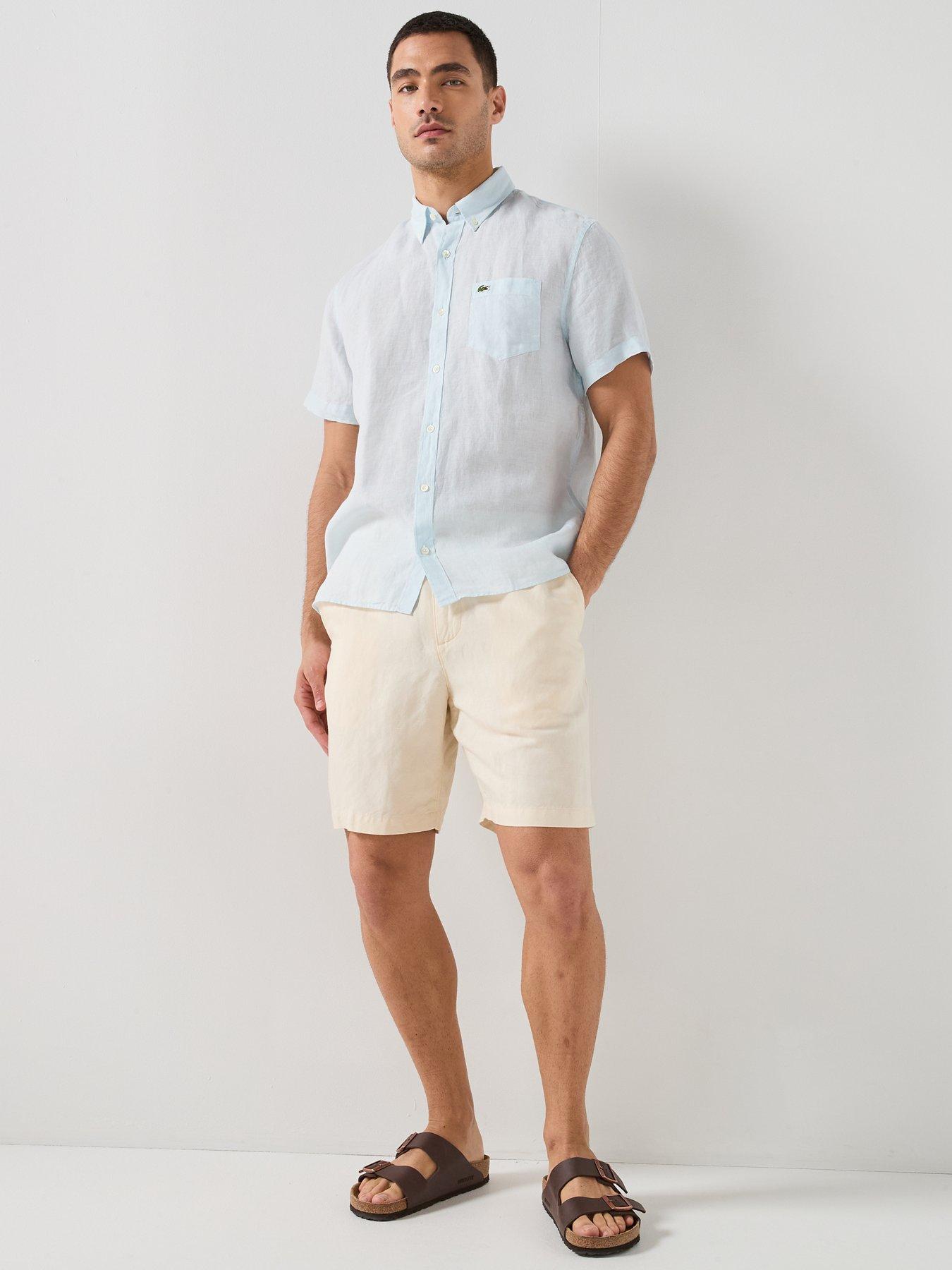 Image 3 of 5 of Lacoste Regular Fit Linen Short Sleeve Shirt - Light Blue