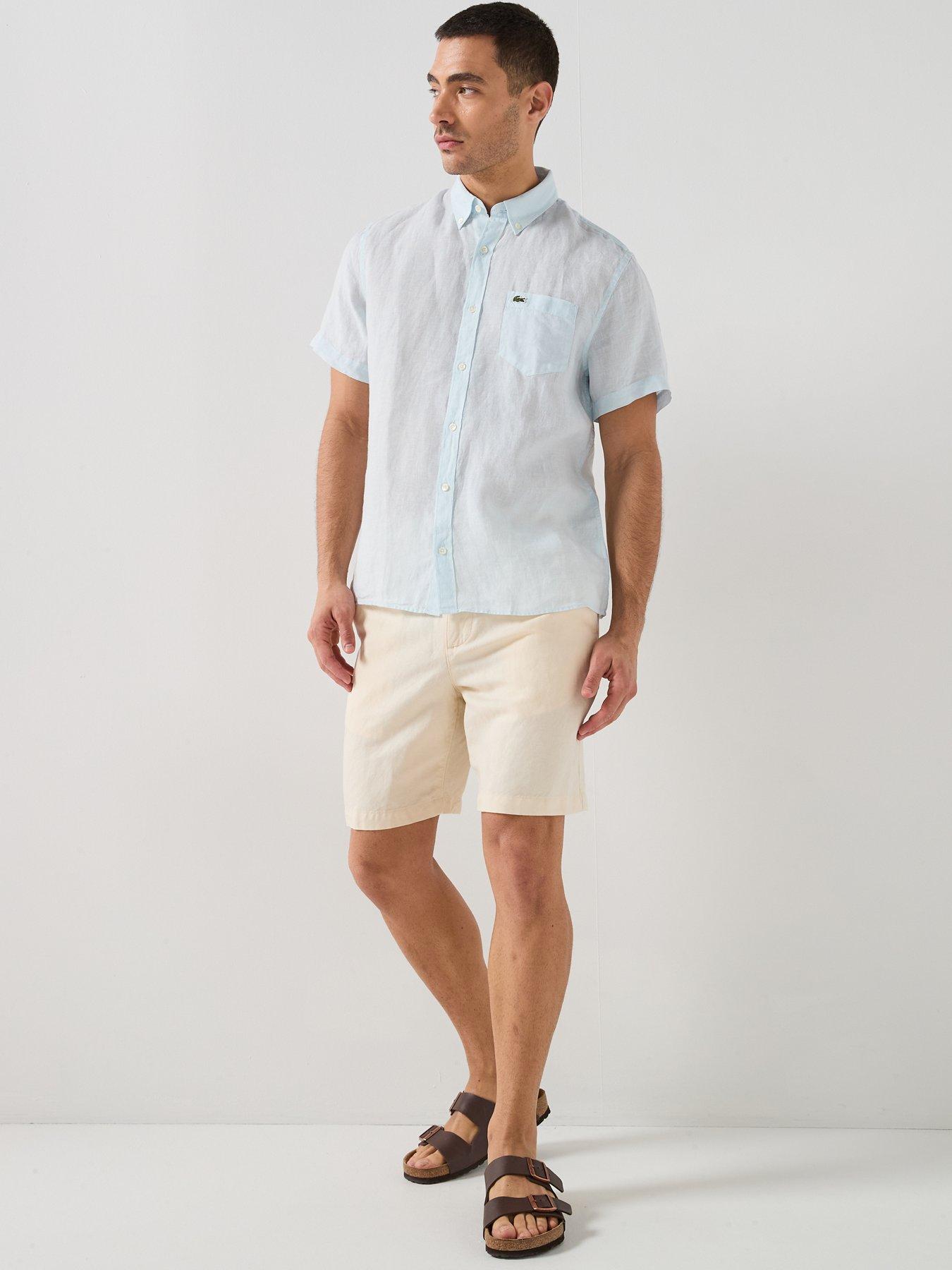 Image 5 of 5 of Lacoste Regular Fit Linen Short Sleeve Shirt - Light Blue
