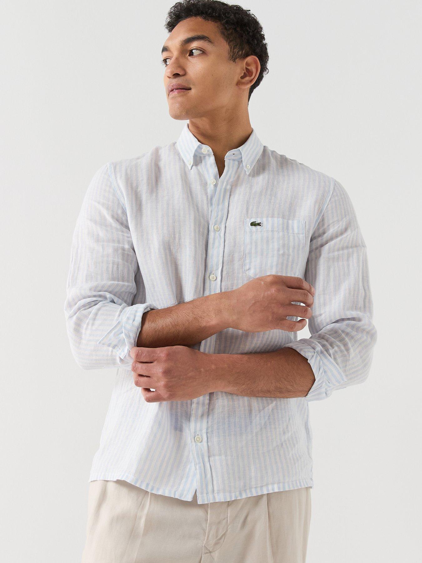 Lacoste Regular Fit Striped Linen Shirt - Blue