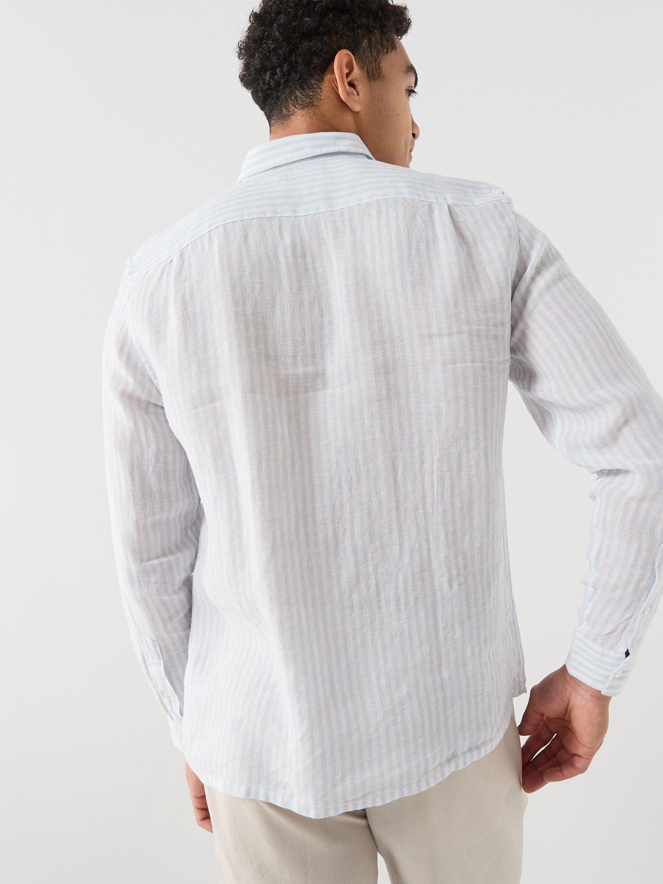 lacoste-regular-fit-striped-linen-shirt-bluestillFront