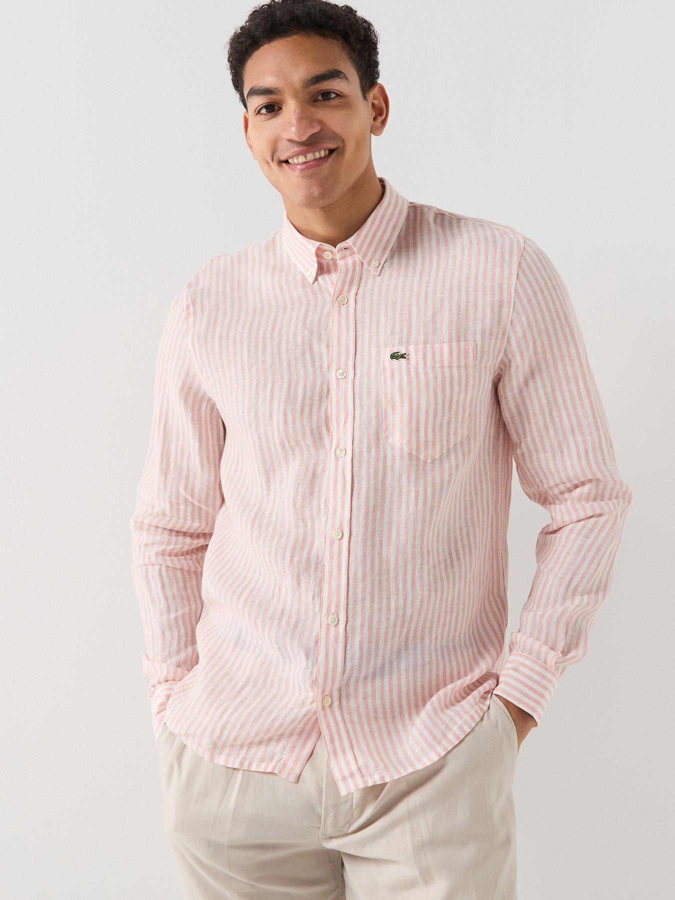 Image 1 of 6 of Lacoste Regular Fit Striped Linen Shirt - Orange
