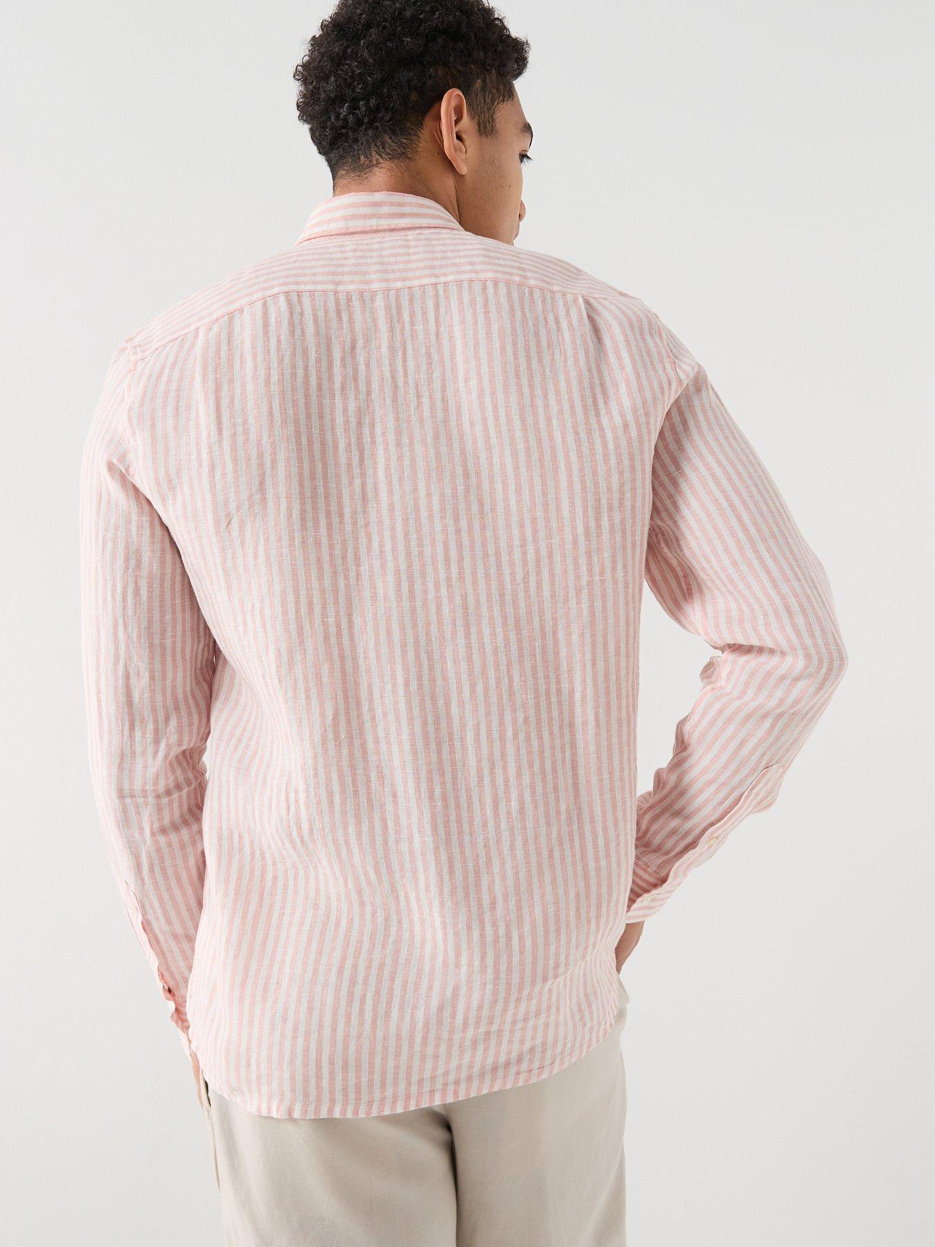 Image 2 of 6 of Lacoste Regular Fit Striped Linen Shirt - Orange