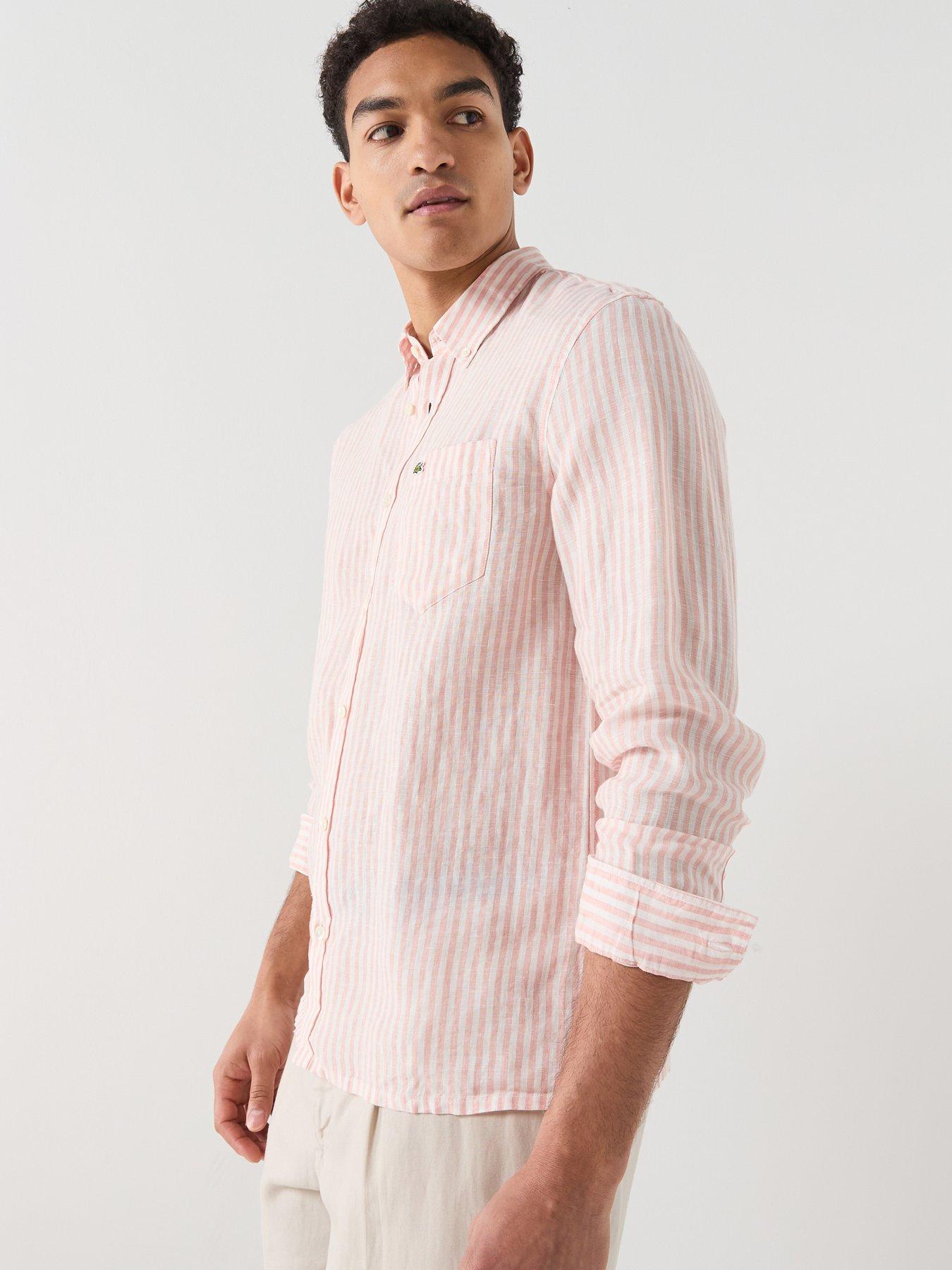 Image 5 of 6 of Lacoste Regular Fit Striped Linen Shirt - Orange