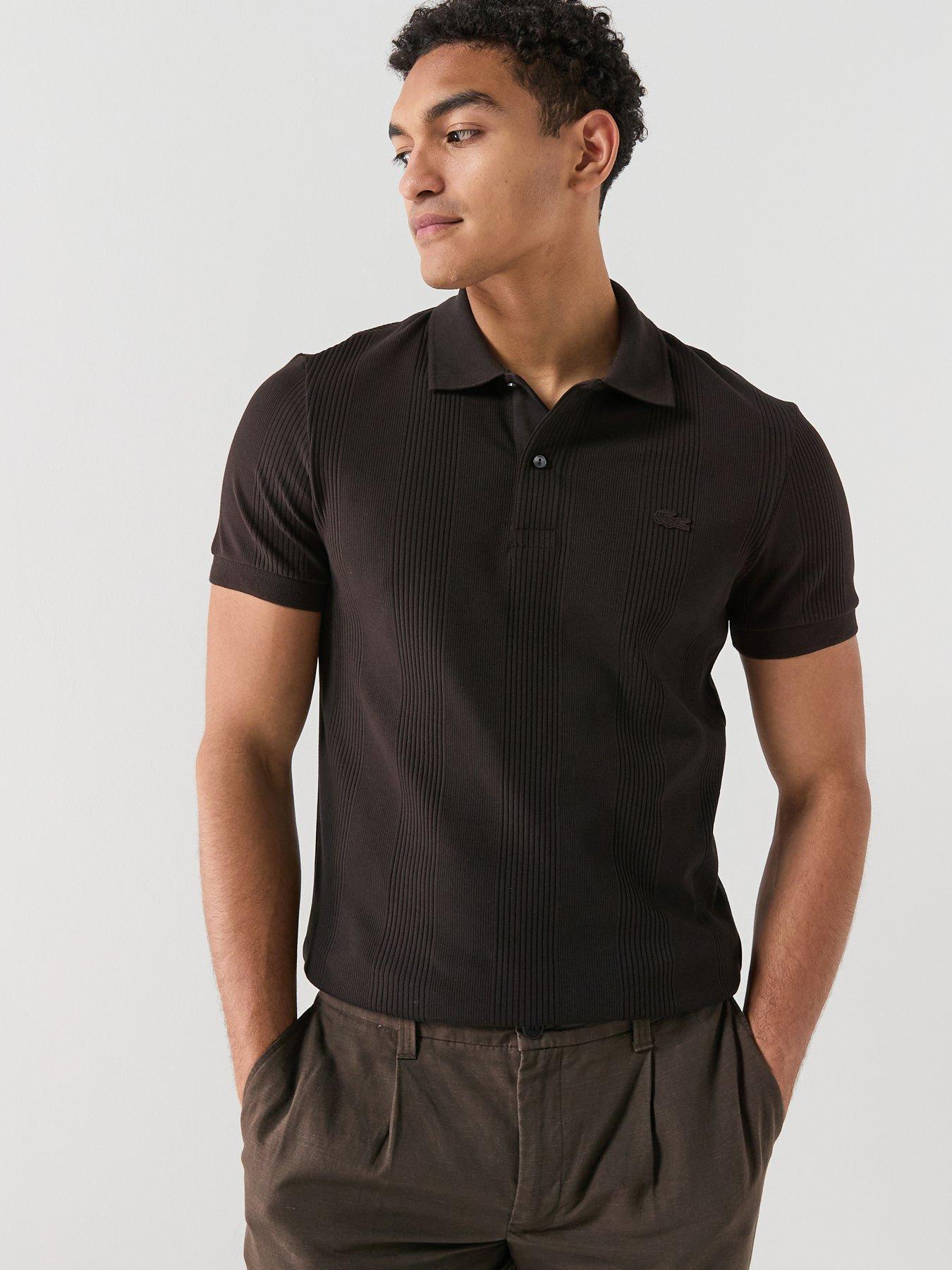 Lacoste Lacoste Plisse Ribbed Polo Shirt - Brown
