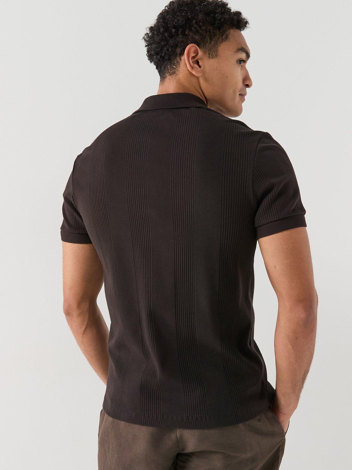 Image 2 of 5 of Lacoste Plisse Ribbed Polo Shirt - Brown