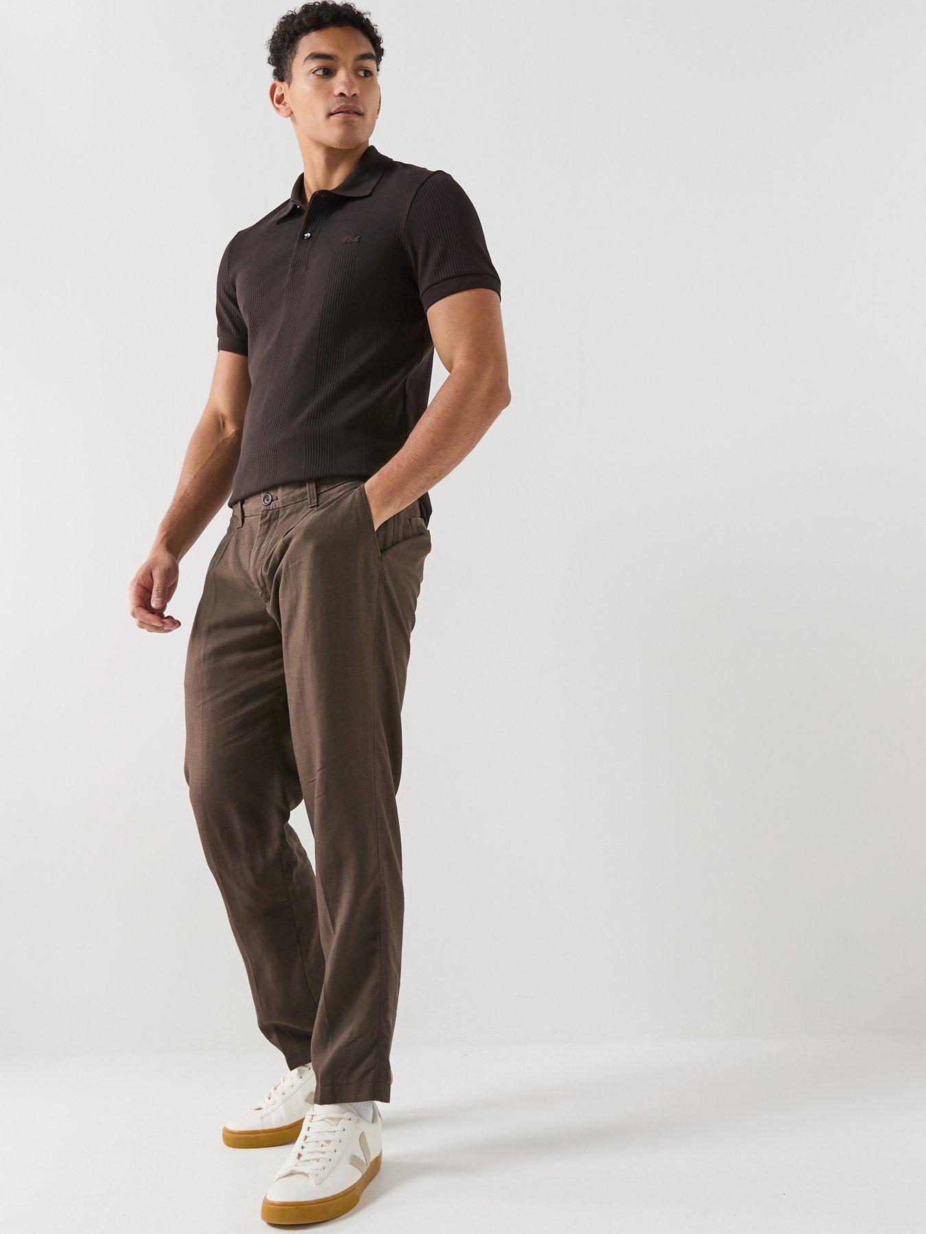Image 3 of 5 of Lacoste Plisse Ribbed Polo Shirt - Brown