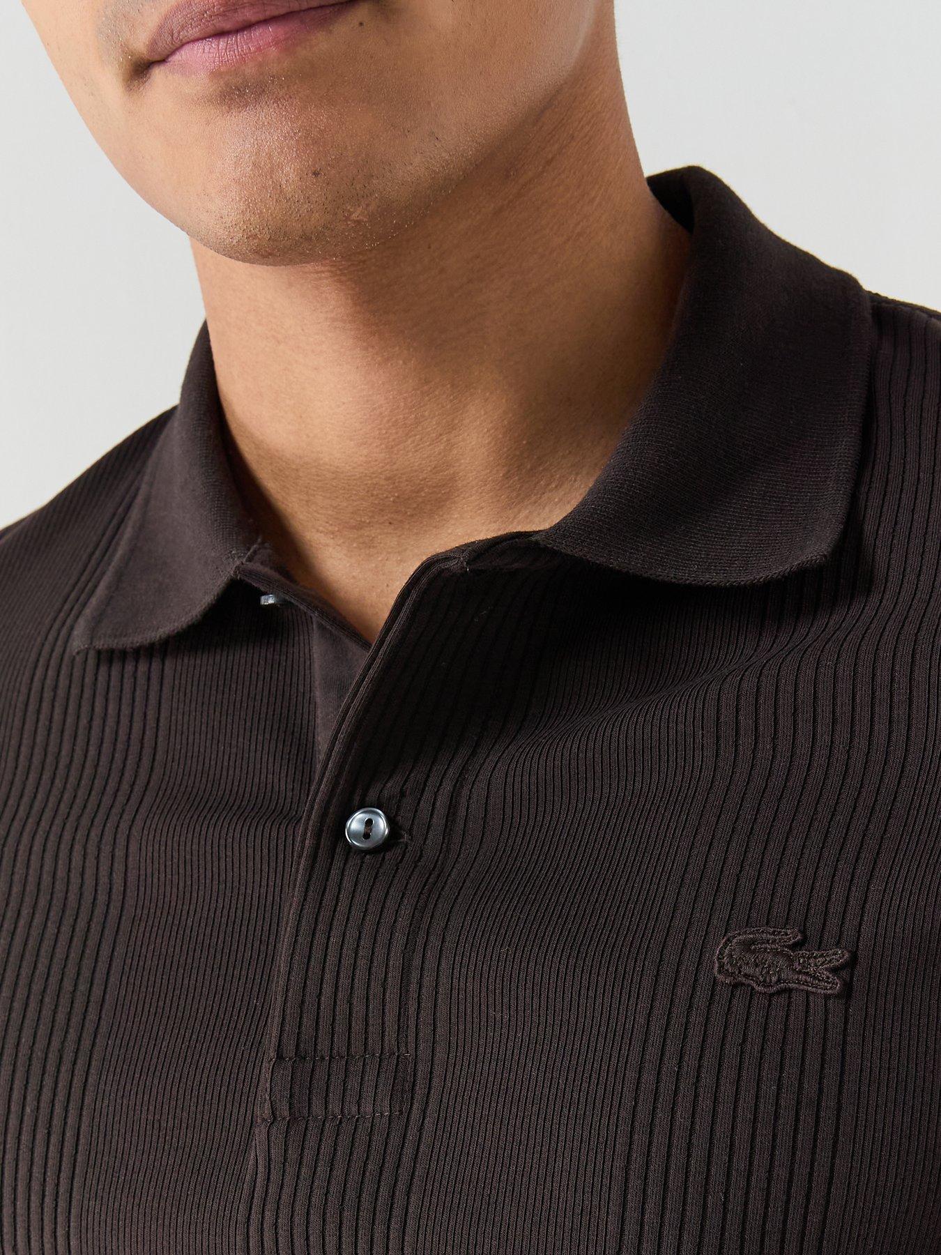 Image 4 of 5 of Lacoste Plisse Ribbed Polo Shirt - Brown