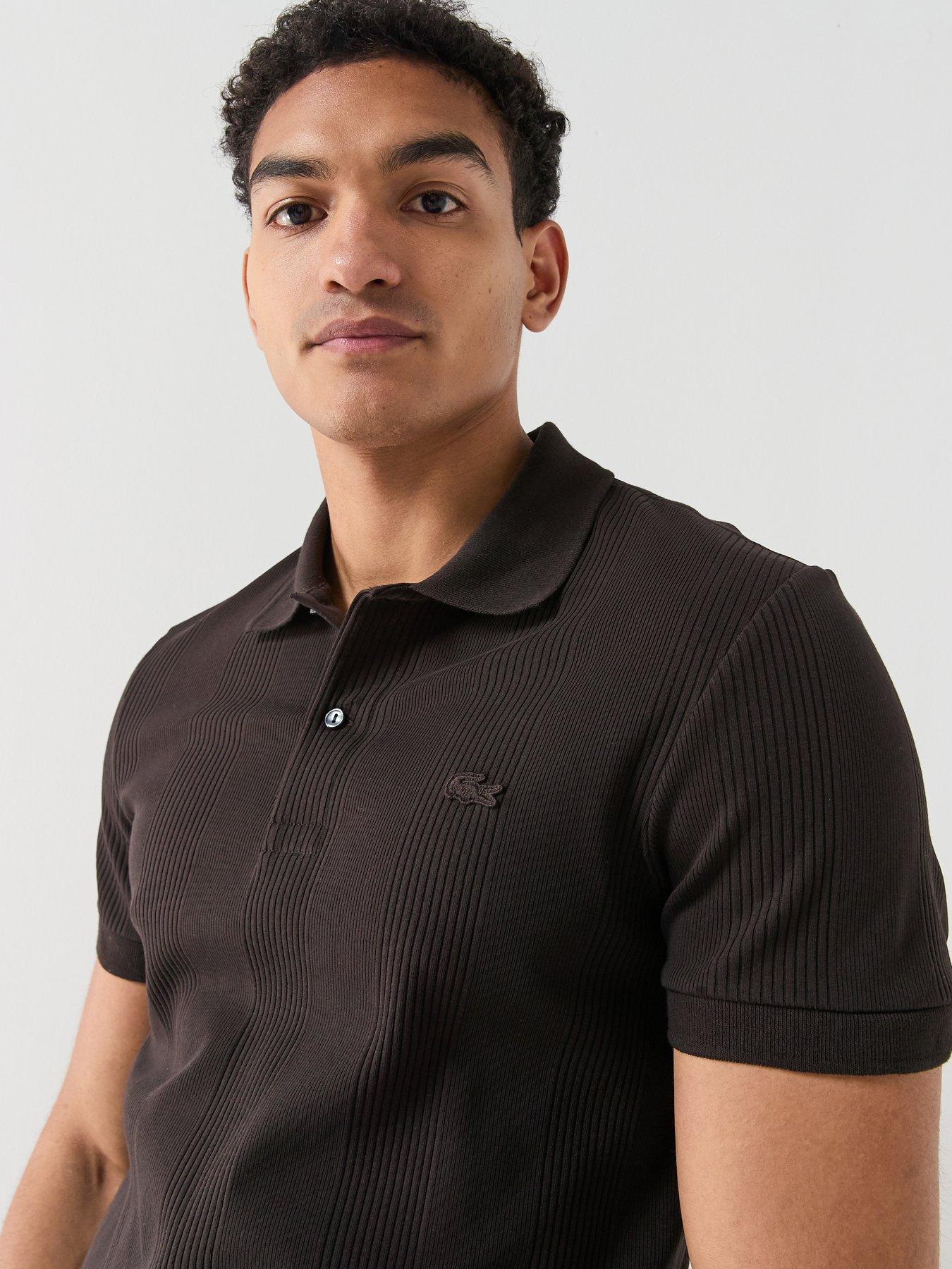 Image 5 of 5 of Lacoste Plisse Ribbed Polo Shirt - Brown