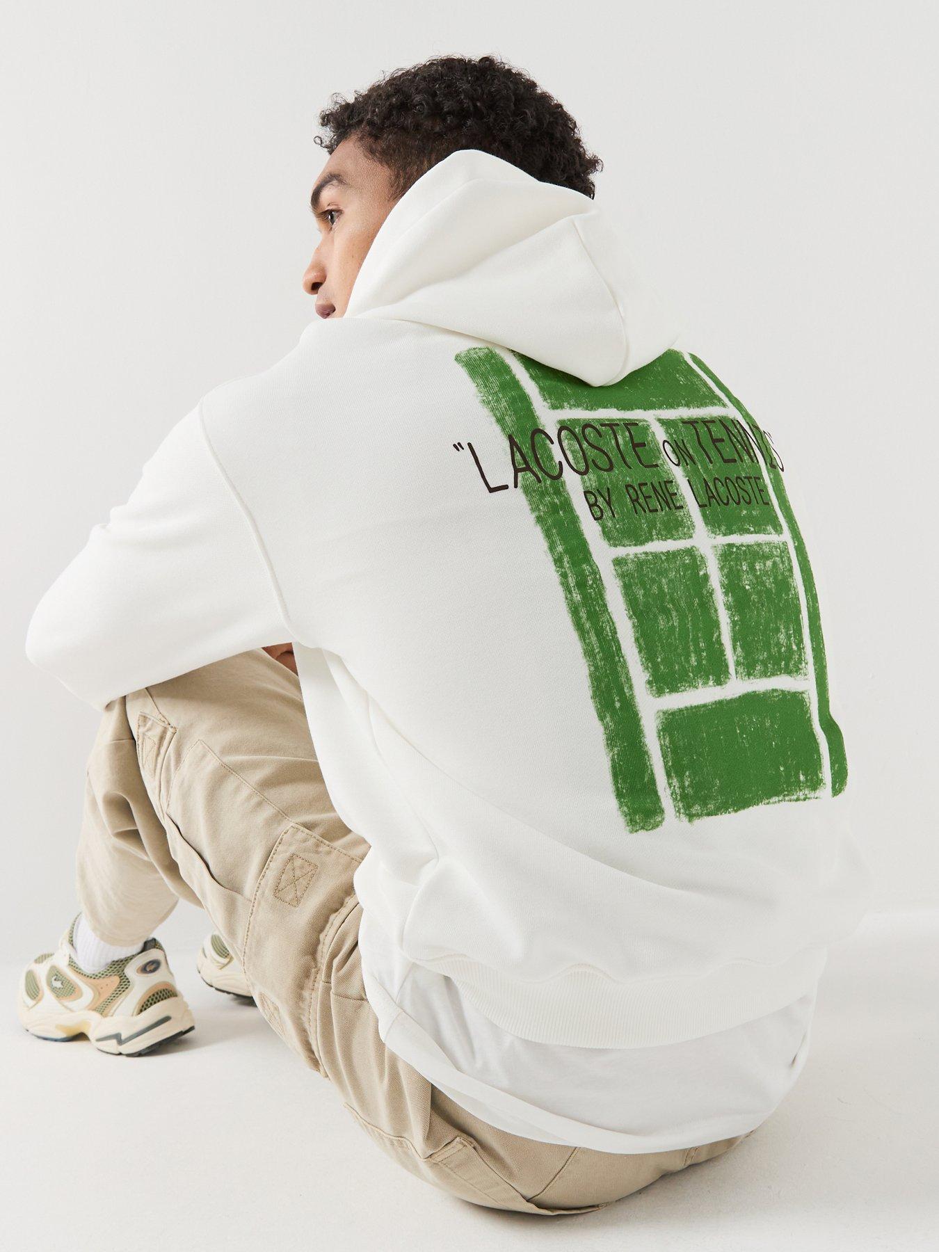 Lacoste Loose Fit Back Print Tennis Court Hoodie - White
