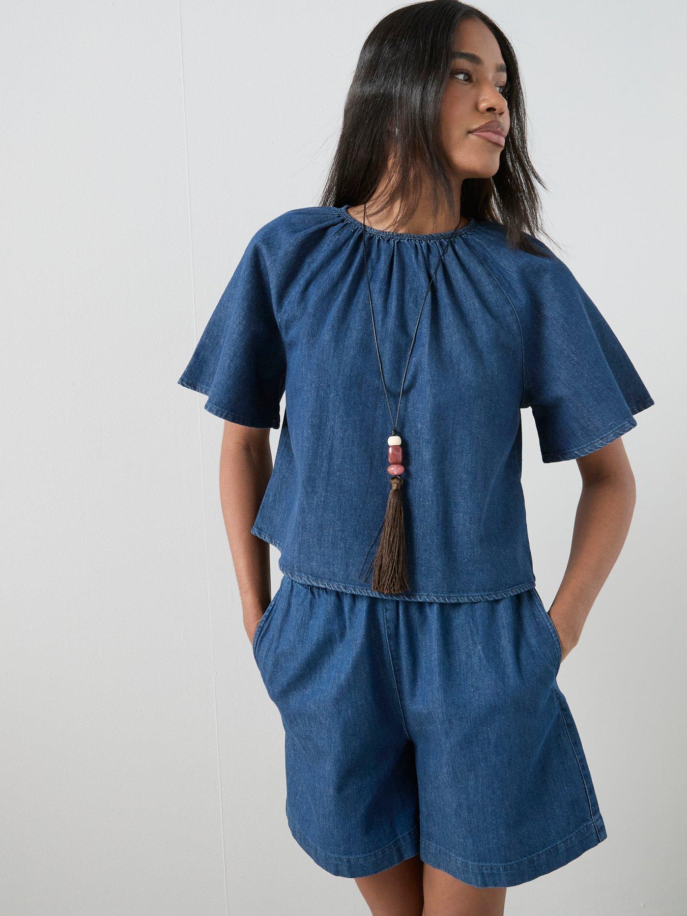 The Very Collection Cotton And Linen Mix Co-Ord Top - Dark Wash