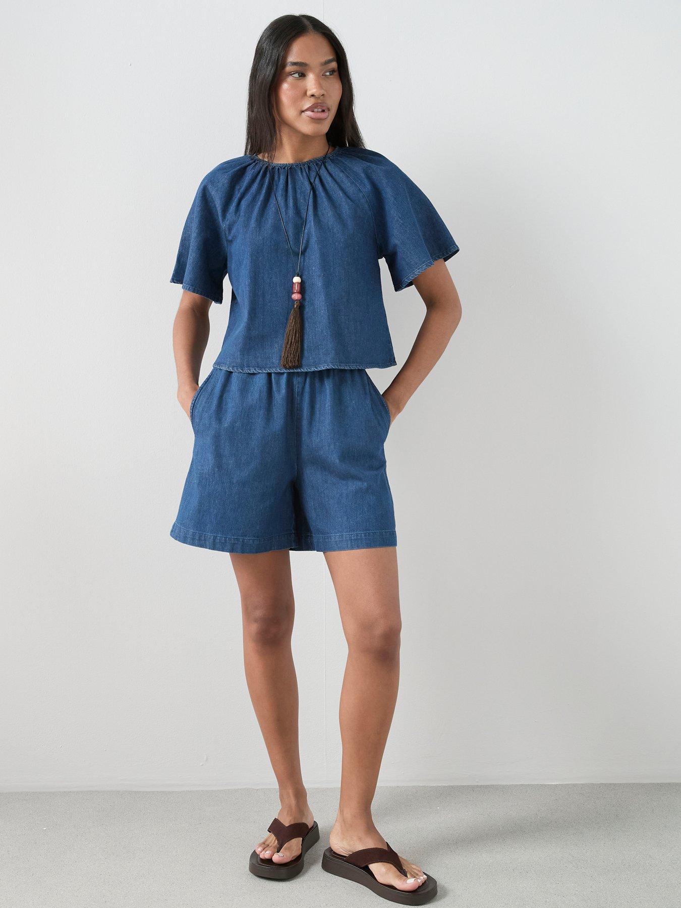 The Very Collection Cotton And Linen Mix Co-Ord Relaxed Shorts - Dark Wash