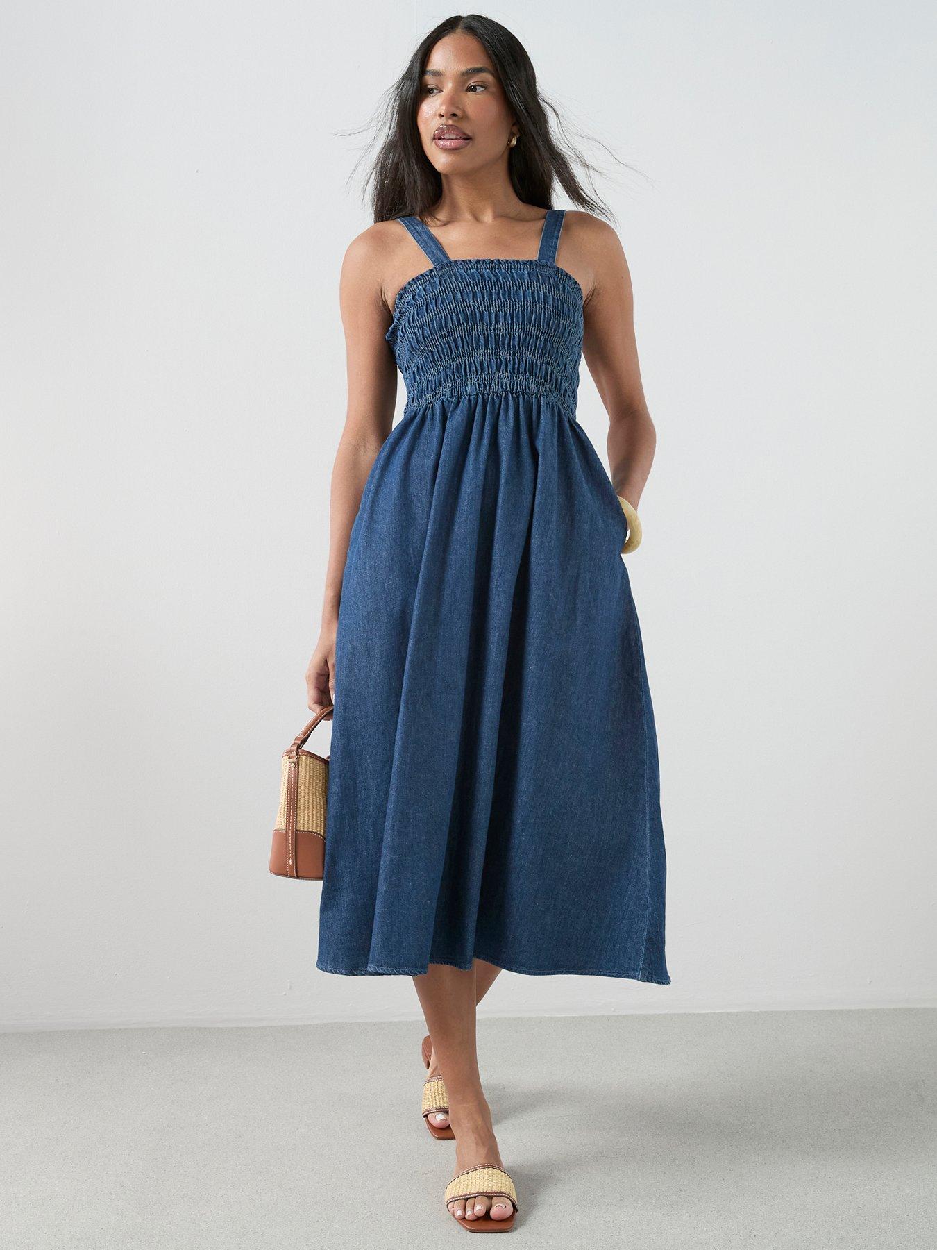 The Very Collection Smock Denim Midi Dress - Dark Wash