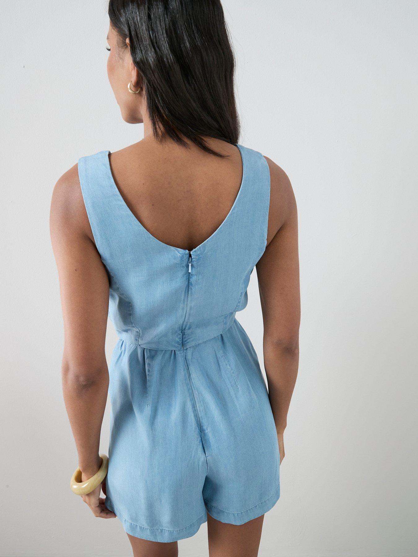 Image 5 of 7 of The Very Collection Denim Waistcoat Playsuit - Mid Wash