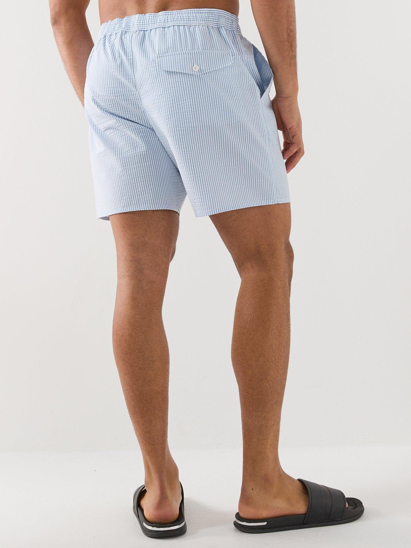 Image 2 of 5 of Lacoste Lacoste Mid Length Striped Swim Trunks - Blue
