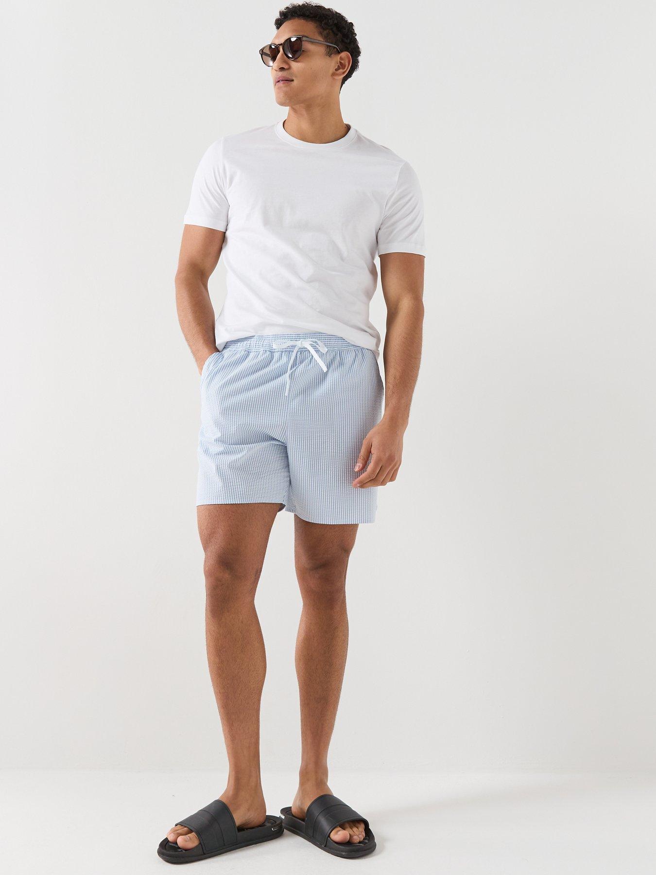 Image 3 of 5 of Lacoste Lacoste Mid Length Striped Swim Trunks - Blue