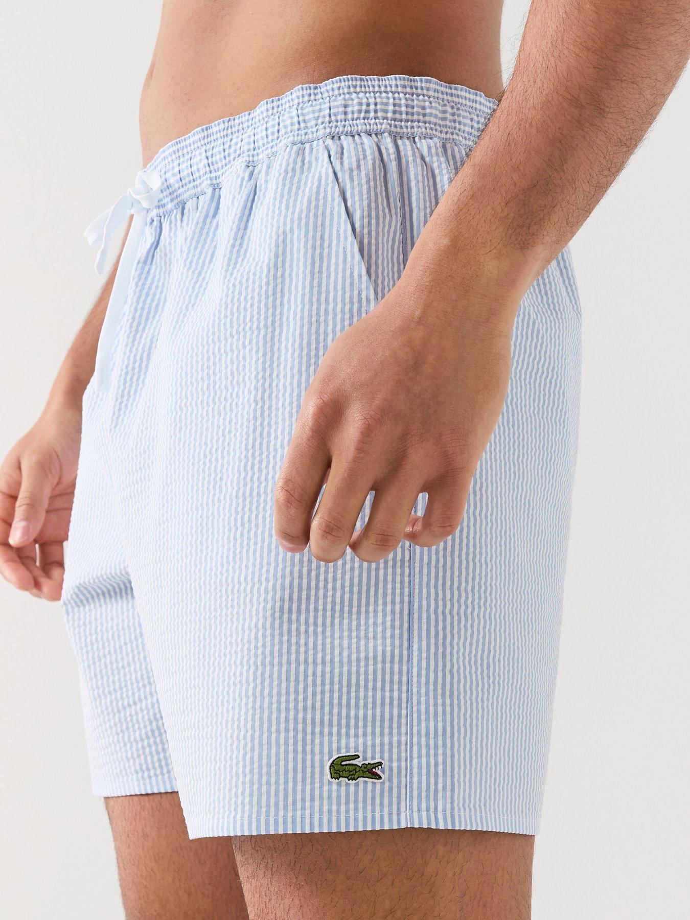 Image 4 of 5 of Lacoste Lacoste Mid Length Striped Swim Trunks - Blue